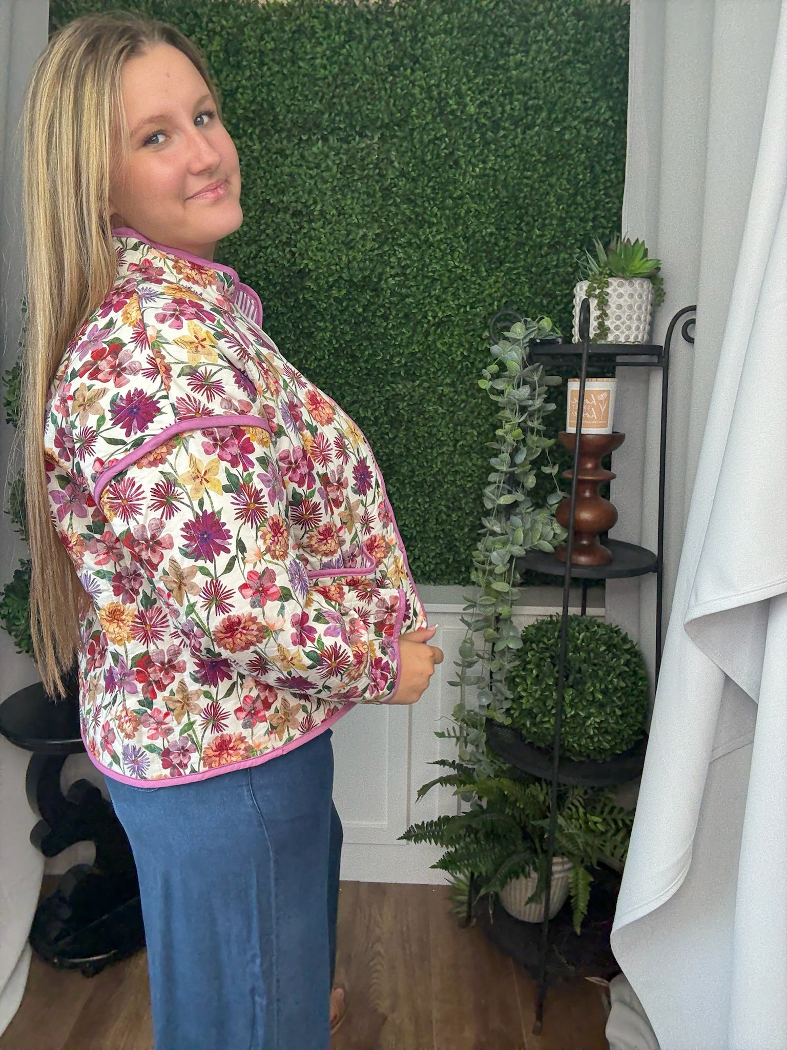 BOTANICAL QUILTED JACKET - PINK