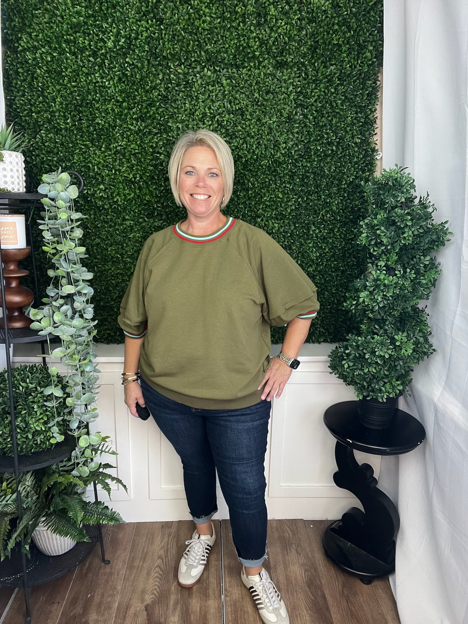 SOLID RAGLAN SLEEVE PULLOVER KNIT TOP - OLIVE