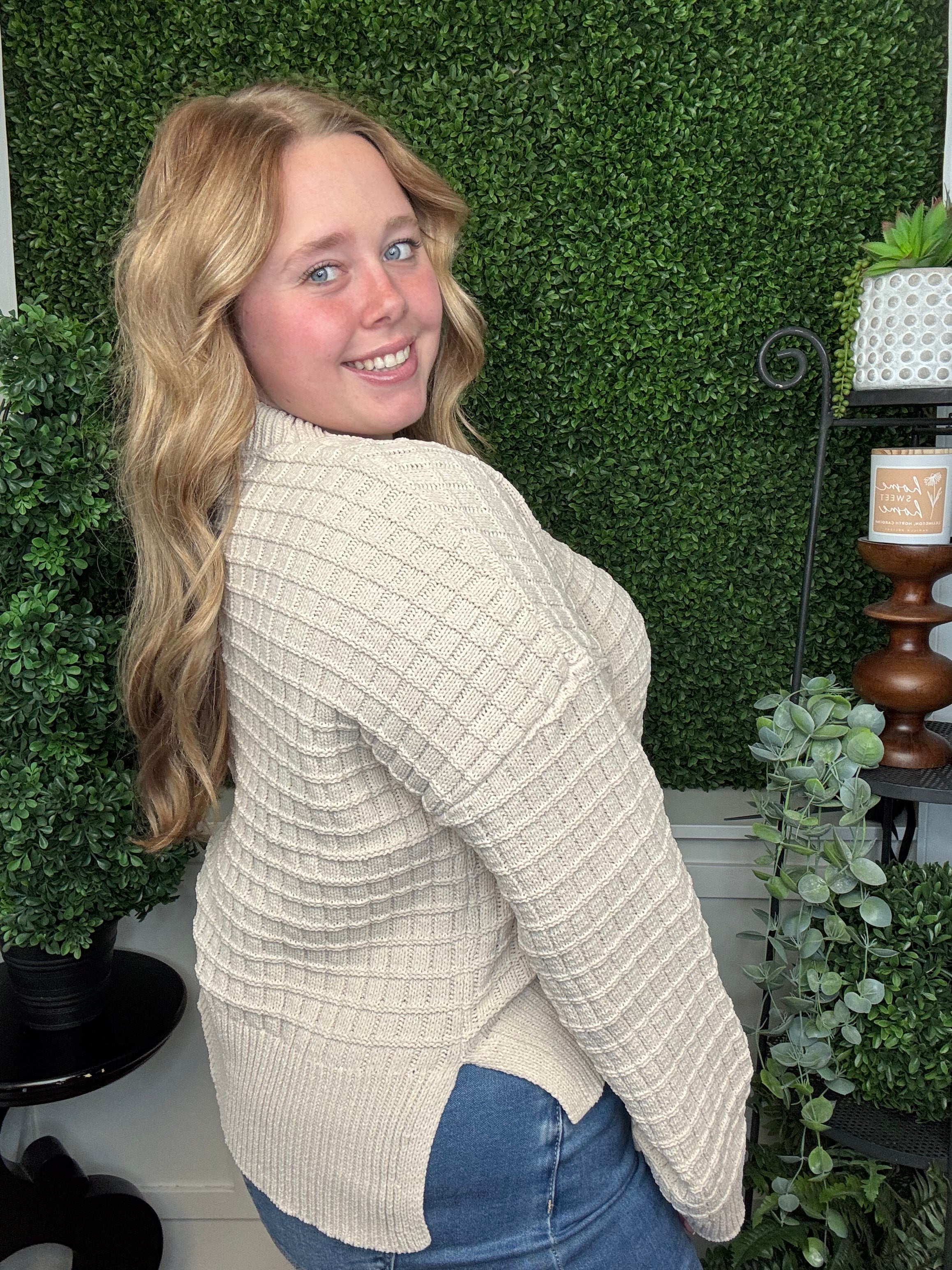 OVERSIZED SOLID CASUAL KNIT SWEATER TOP - ECRU