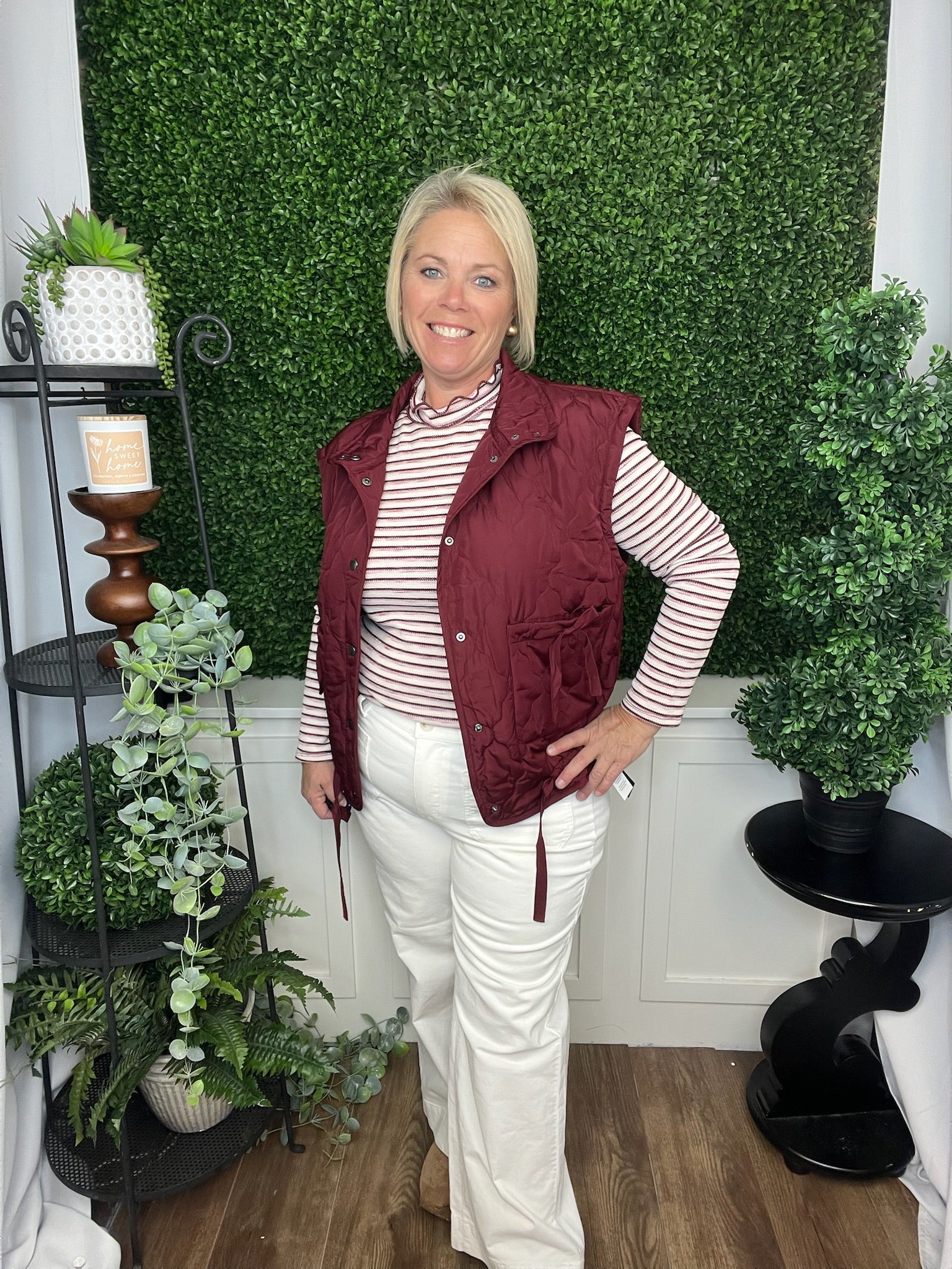 TIE DETAIL SNAP DOWN QUILTED PUFFER VEST