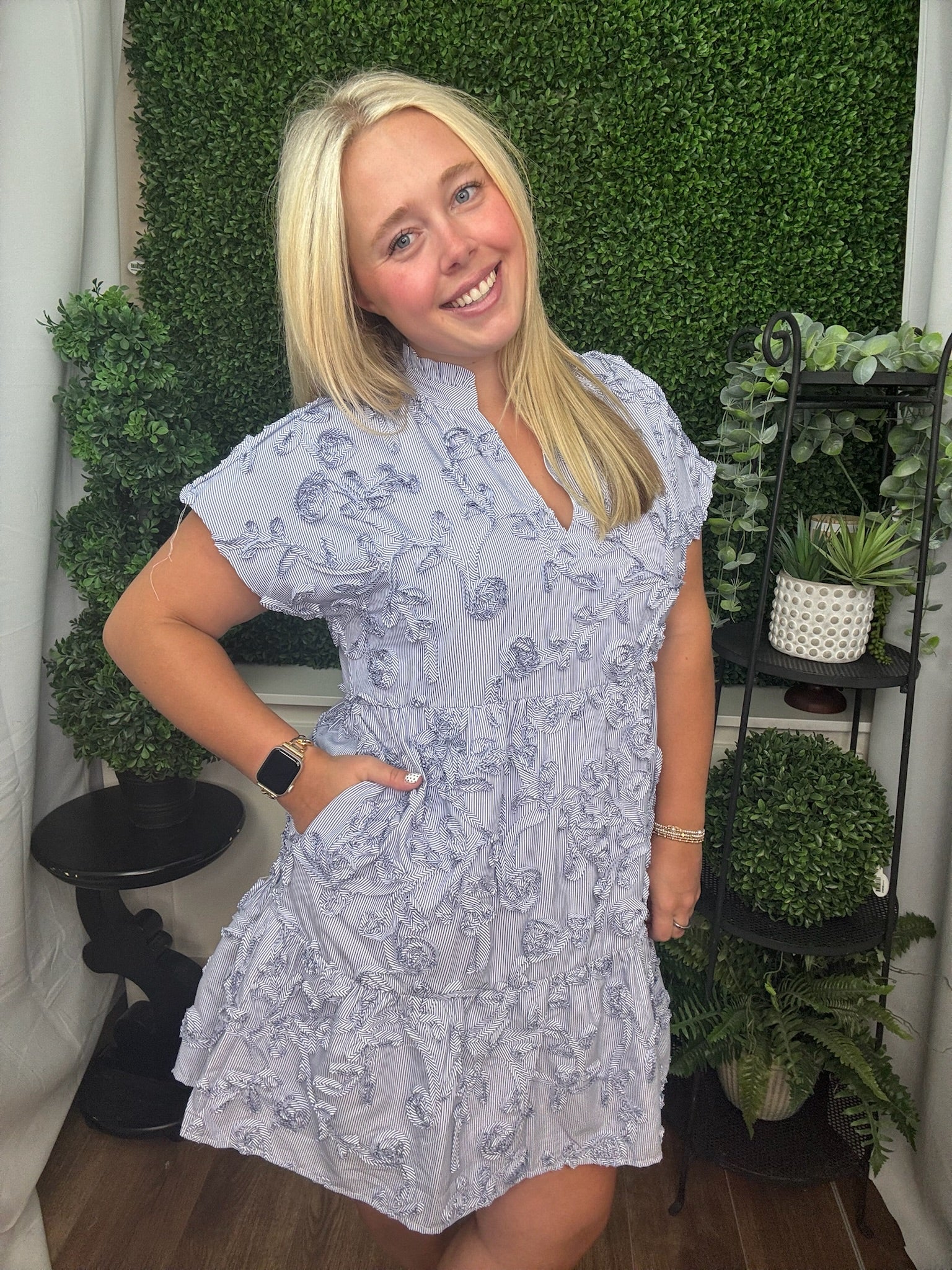 NAVY PINSTRIPE DRESS