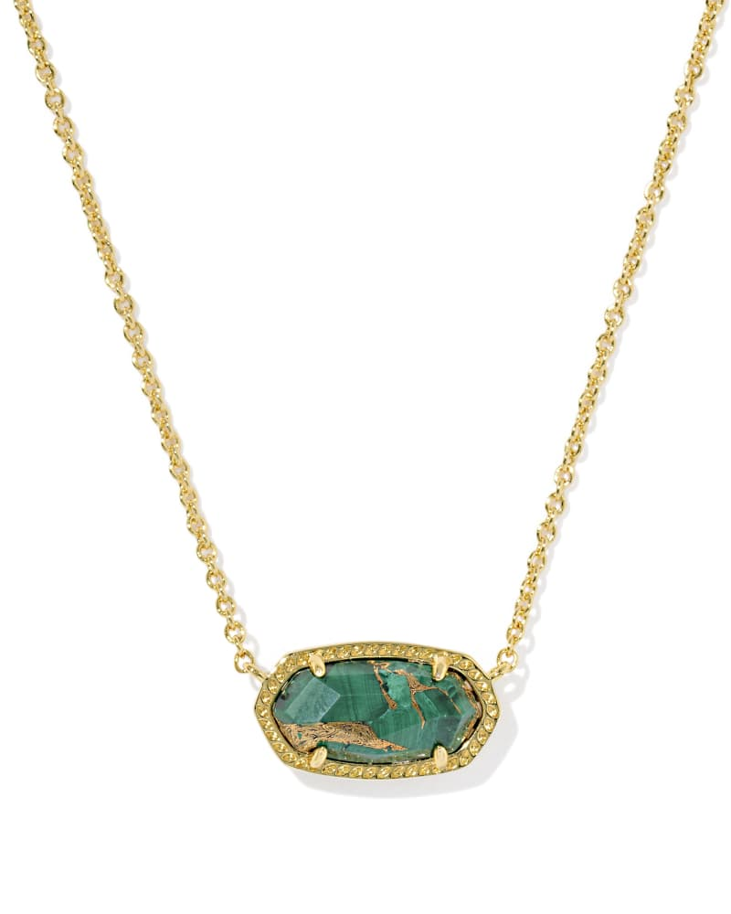 ELISA PENDANT NECKLACE - GOLD BRONZE VEINED GREEN MALACHITE