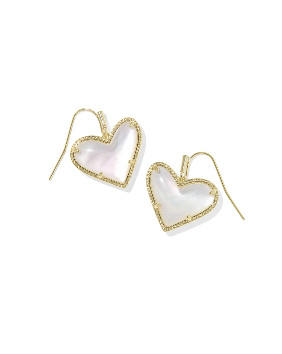 ARI HEART STATEMENT DROP EARRINGS - GOLD IVORY MOTHER OF PEARL