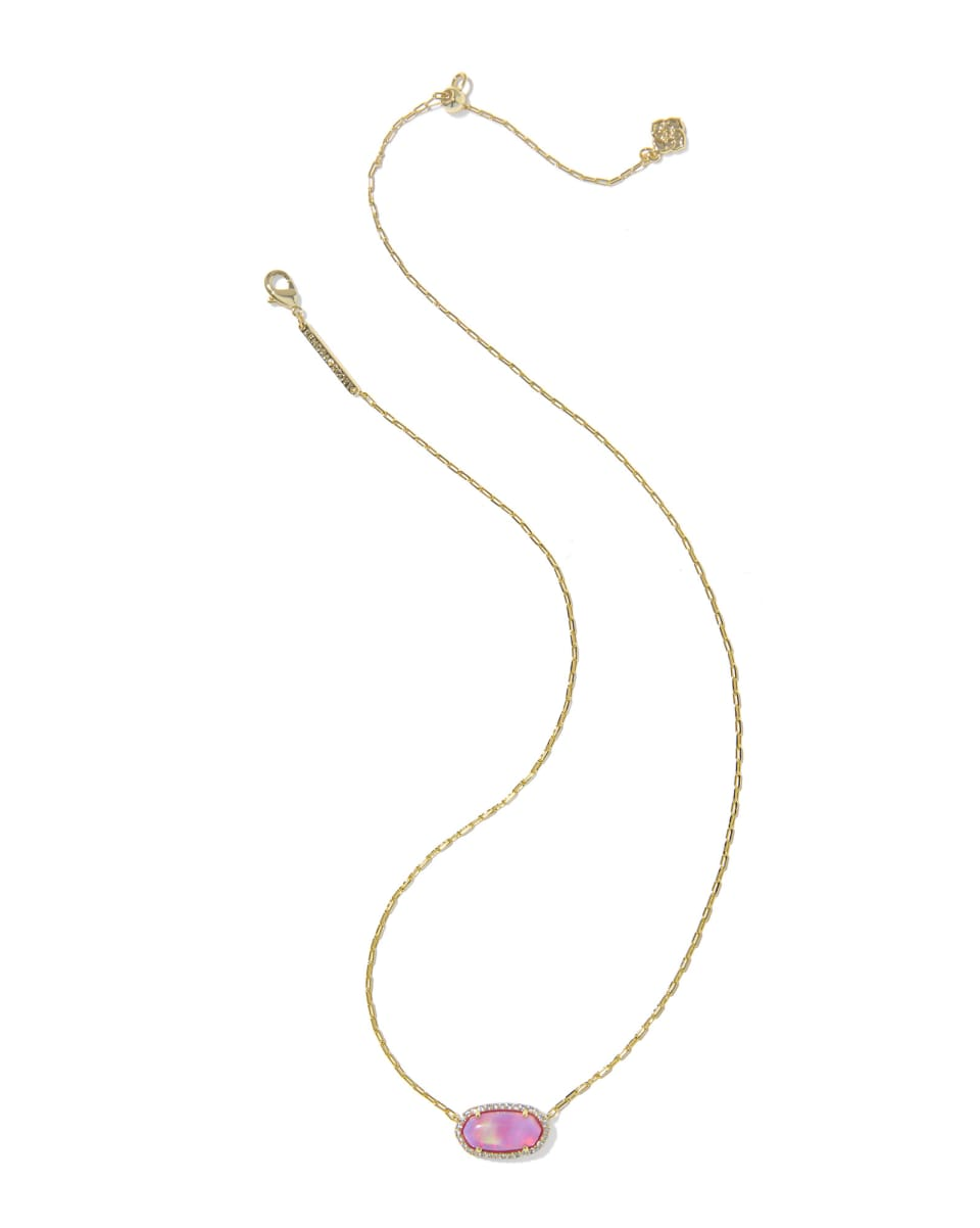 ELISA PAVE FRAME SHORT PENDANT NECKLACE - GOLD PINK OPAL