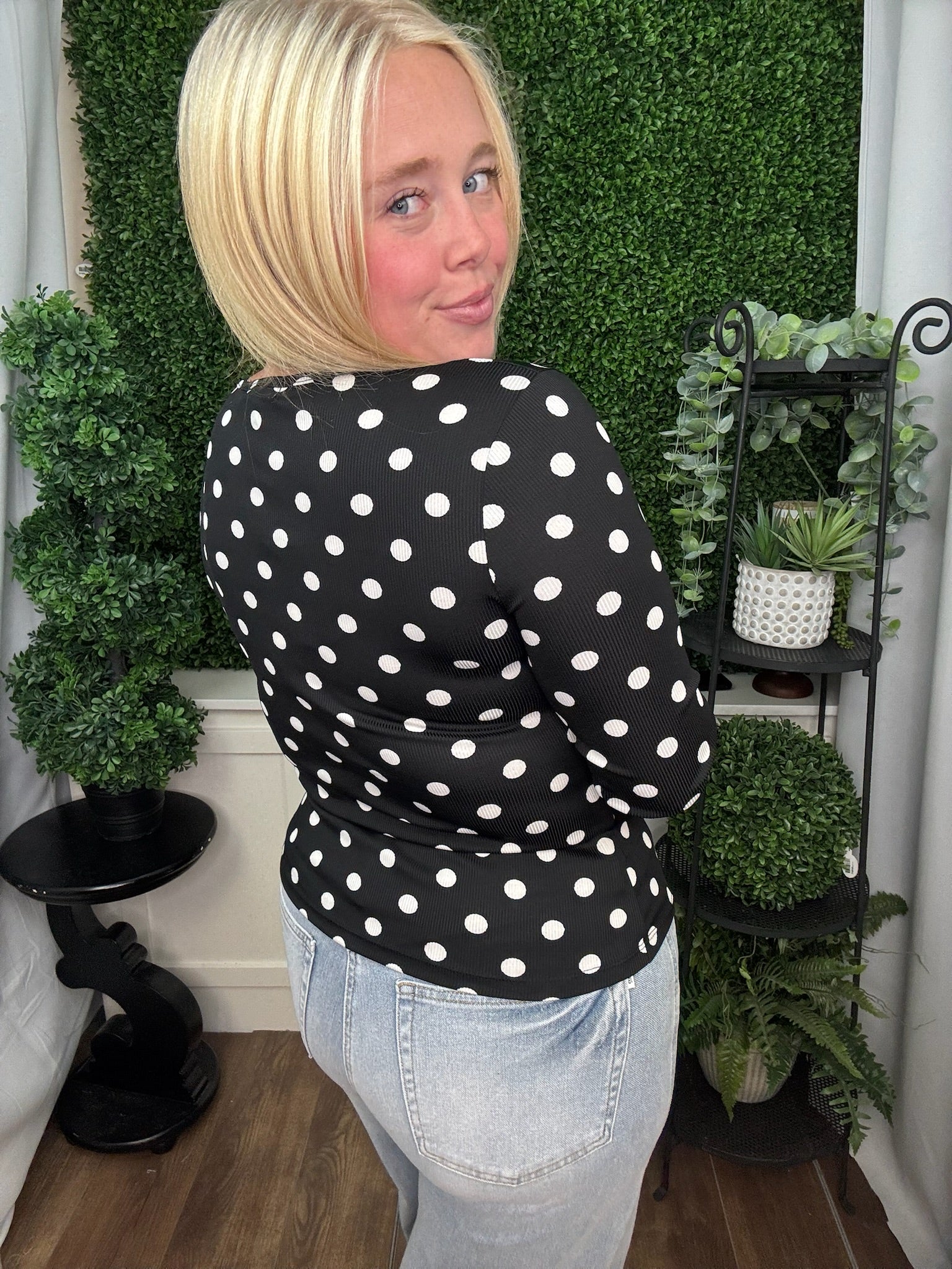 Square Neck Long Sleeve - Polka Dot