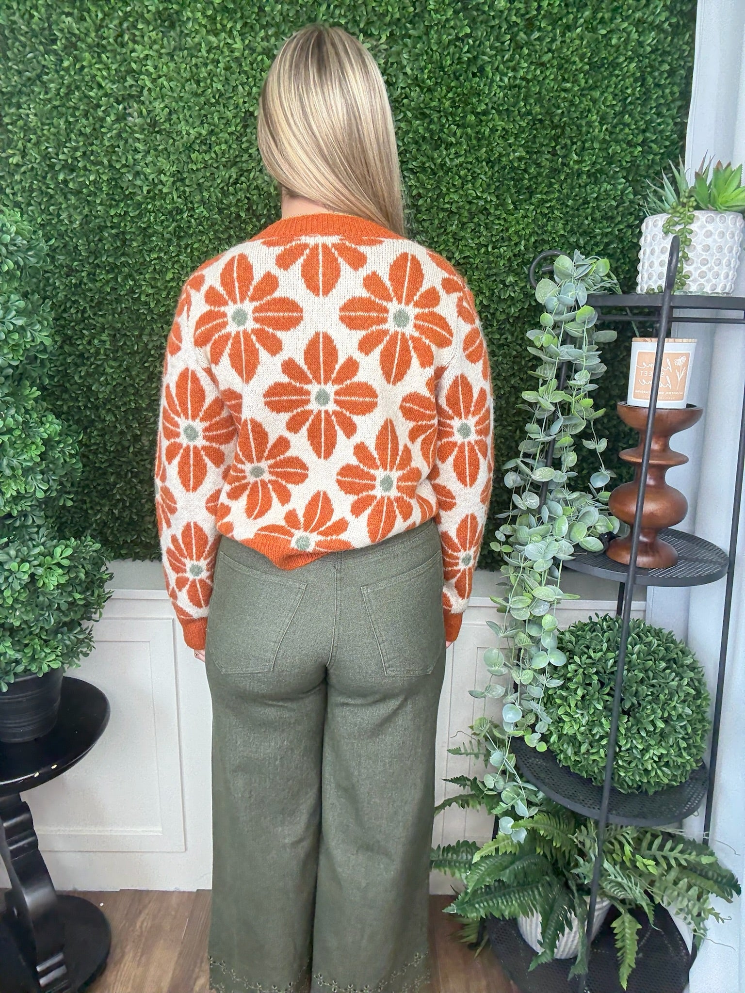 PATTERNED KNIT BUTTON FRONT JACKET - RUST