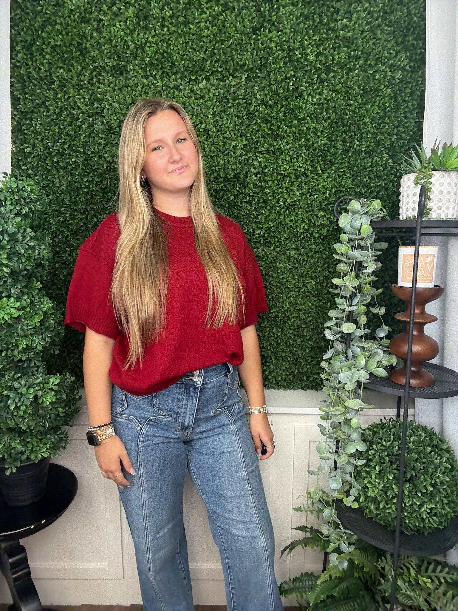 RAW EDGE ACCENT COMFY SWEATER TOP - BURGUNDY