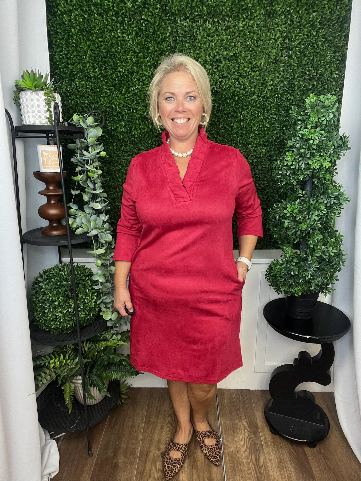 JULIET RUFFLE NECK DRESS - CHERRY RED