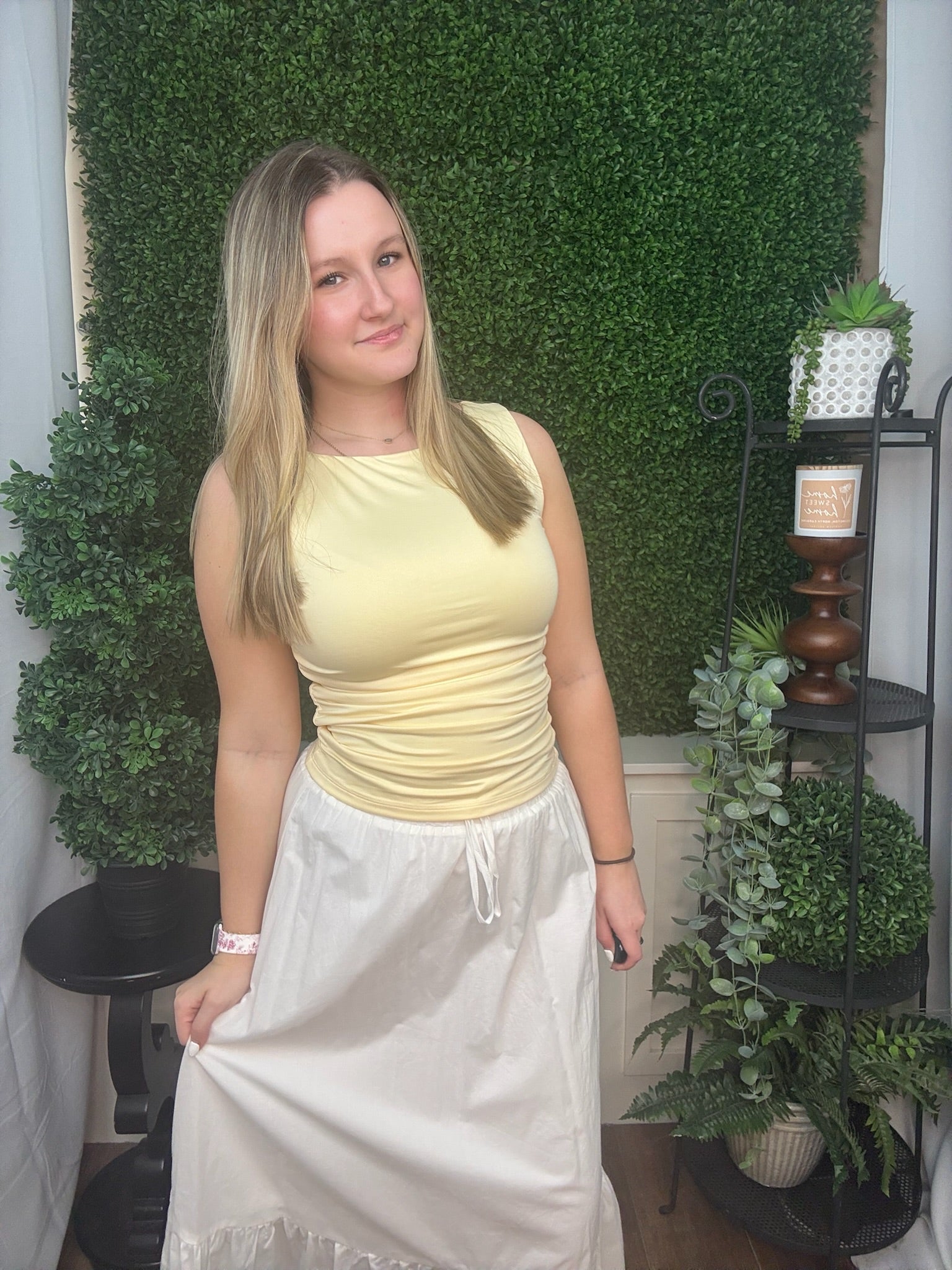 BUTTER YELLOW SLEEVELESS FASHION TOP