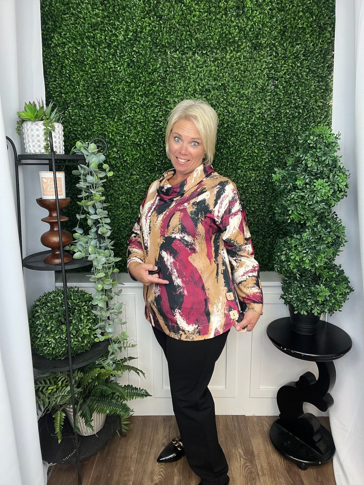 PRINTED HACCI COWEL NECK POPOVER MULTI