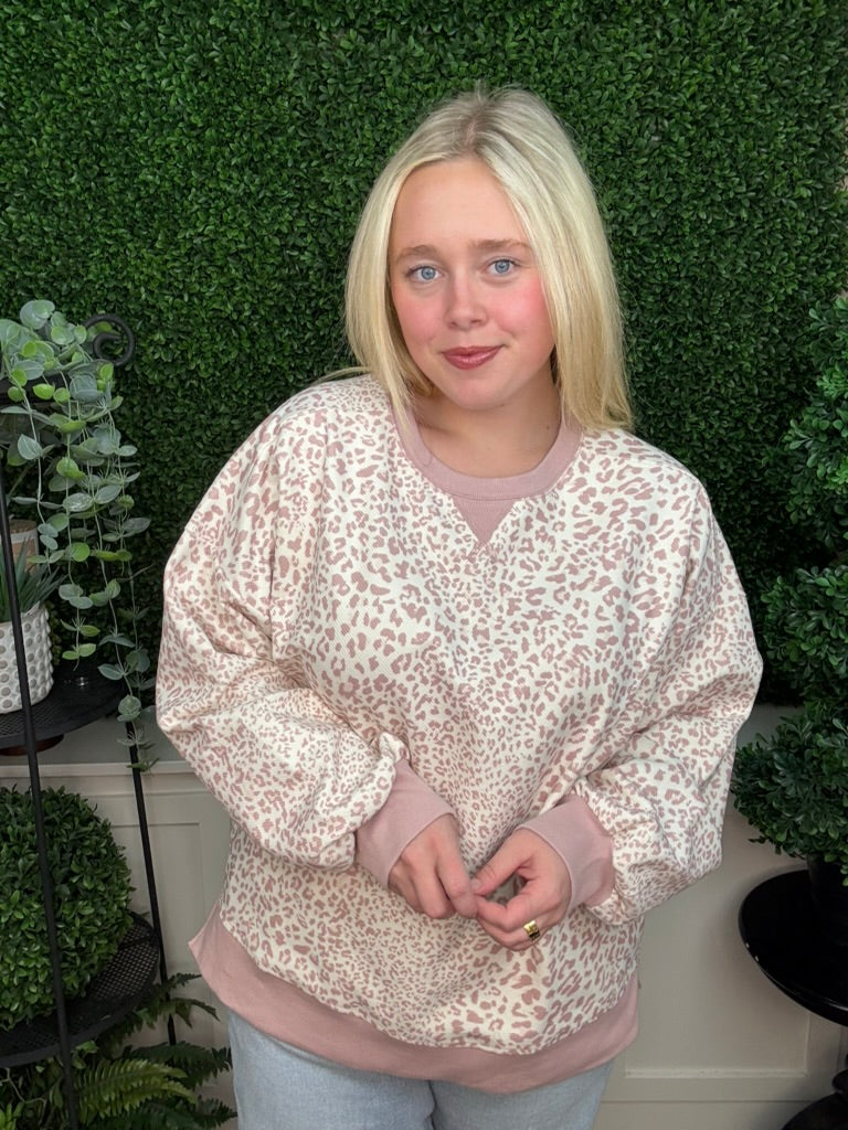 FASHION PULLOVER - BLUSH LEOPARD/ MOCHA LEOPARD