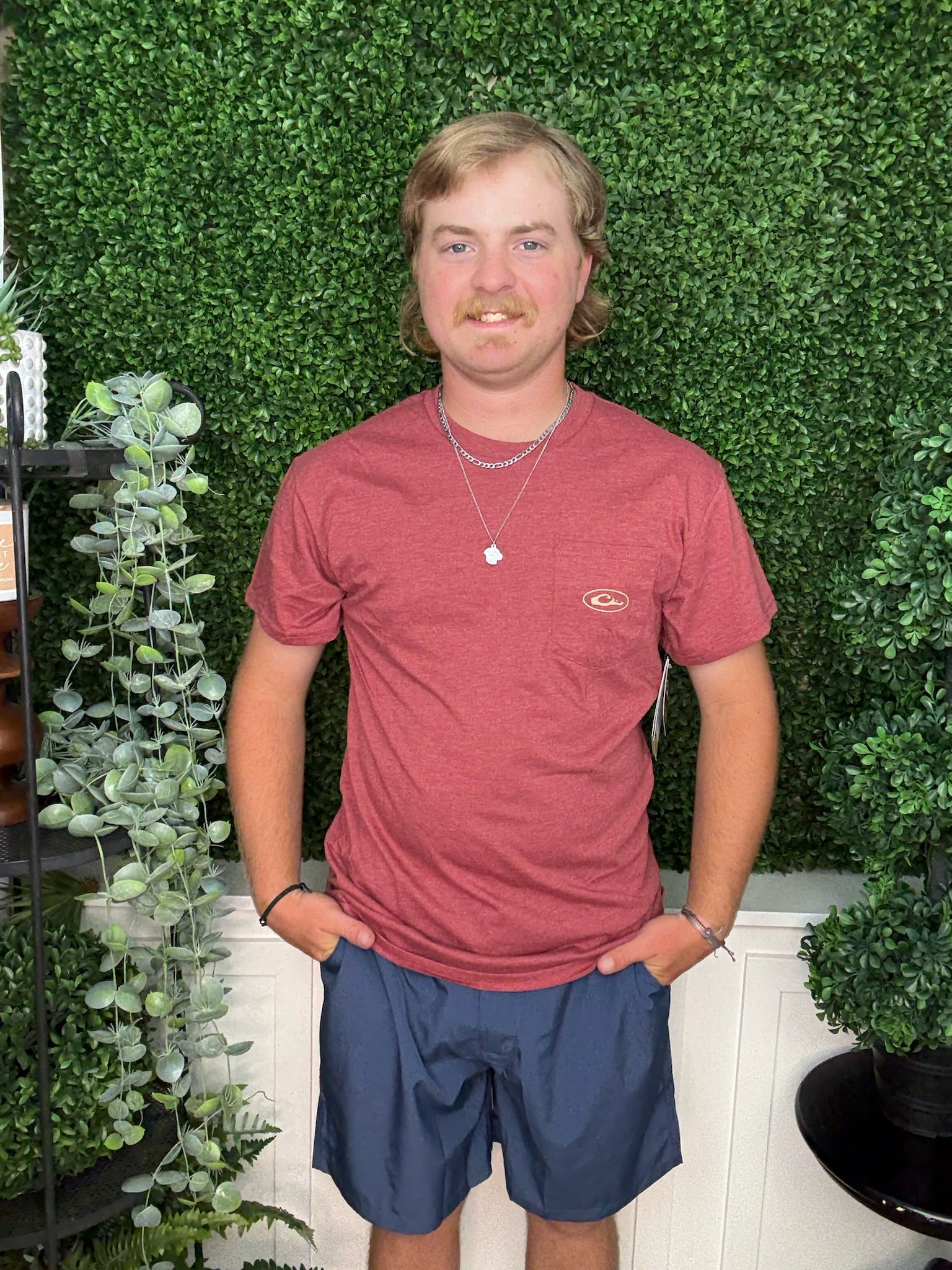 OLD SCHOOL BAR T SS - BARN RED DARK HEATHER