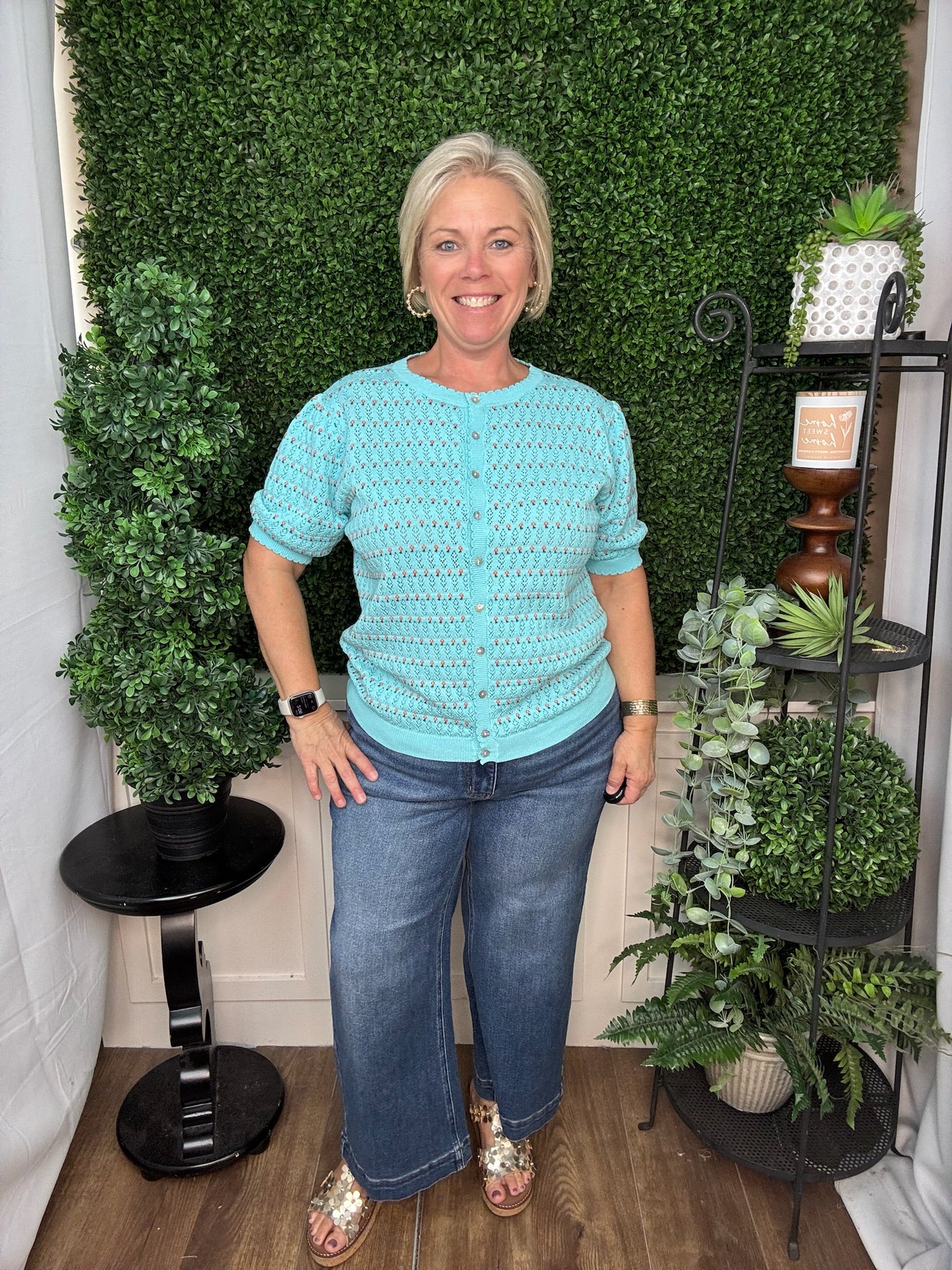 Floral Pointelle Knit Cardigan