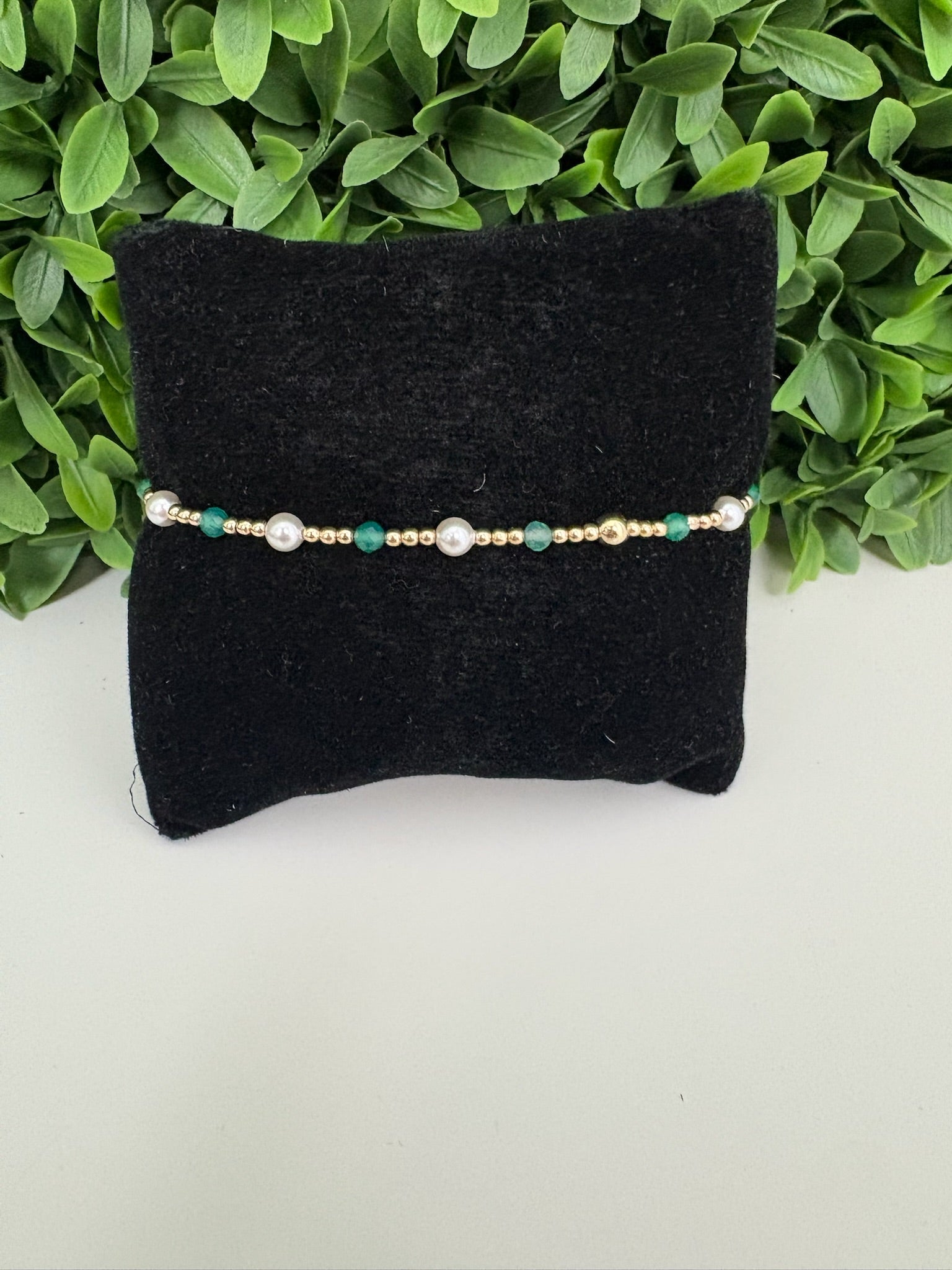 EXTENDS - PEARL SINCERITY PATTERN 4MM BEAD BRACELET - GREEN ONYX