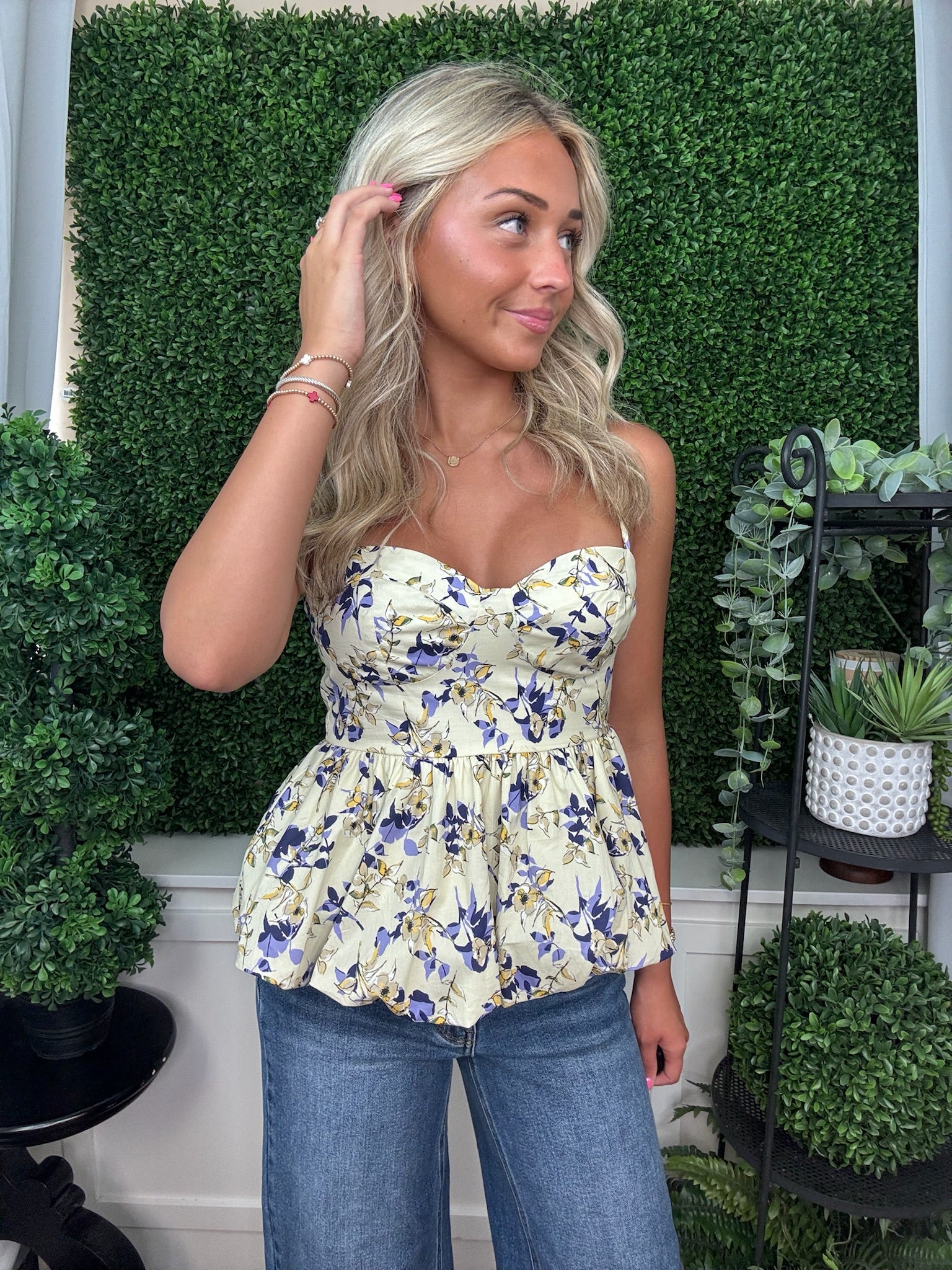 Floral Poplin Bubble Cami Bustier Top