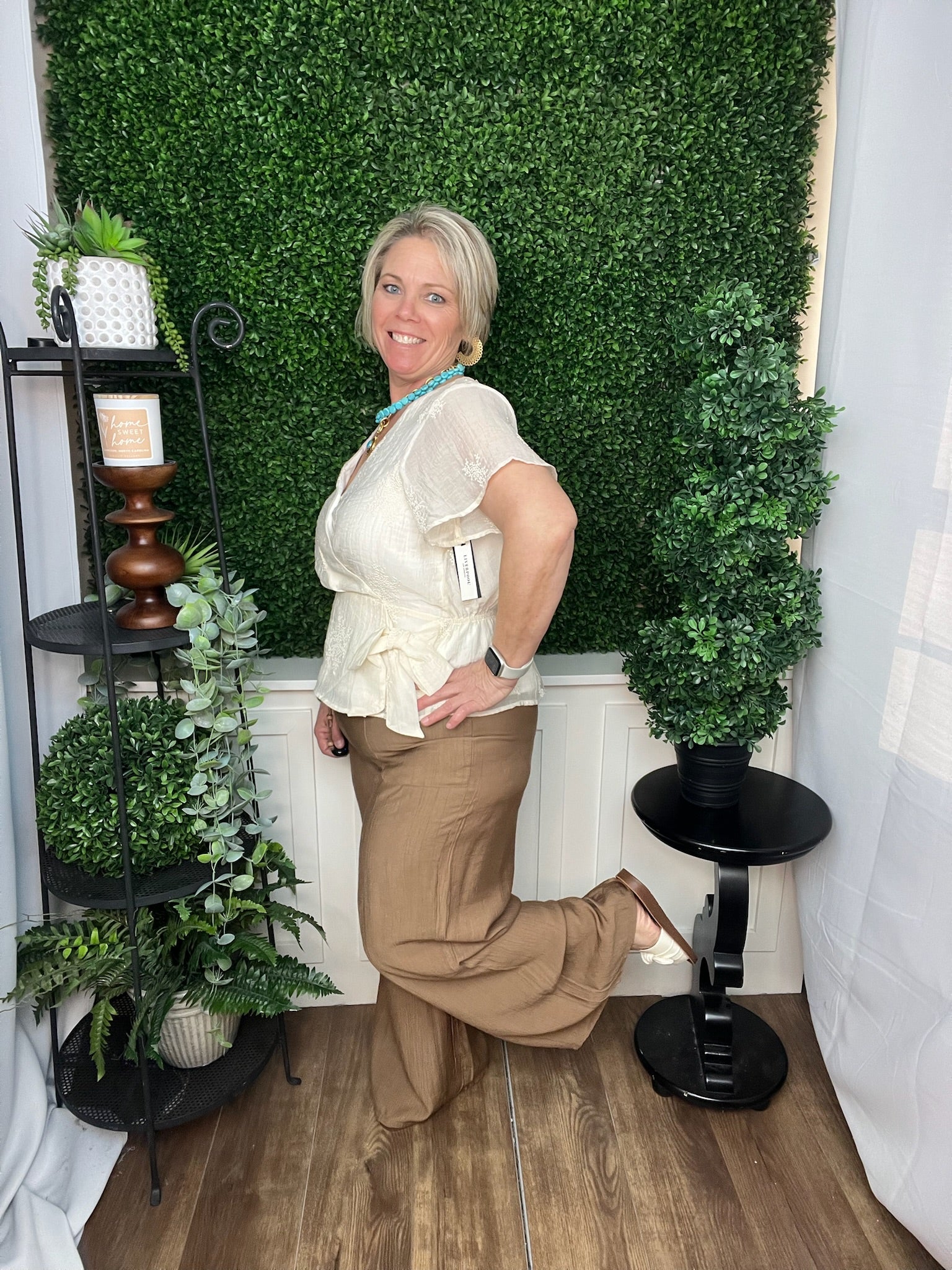 Solid Washed Drawstring Wide Leg Pants