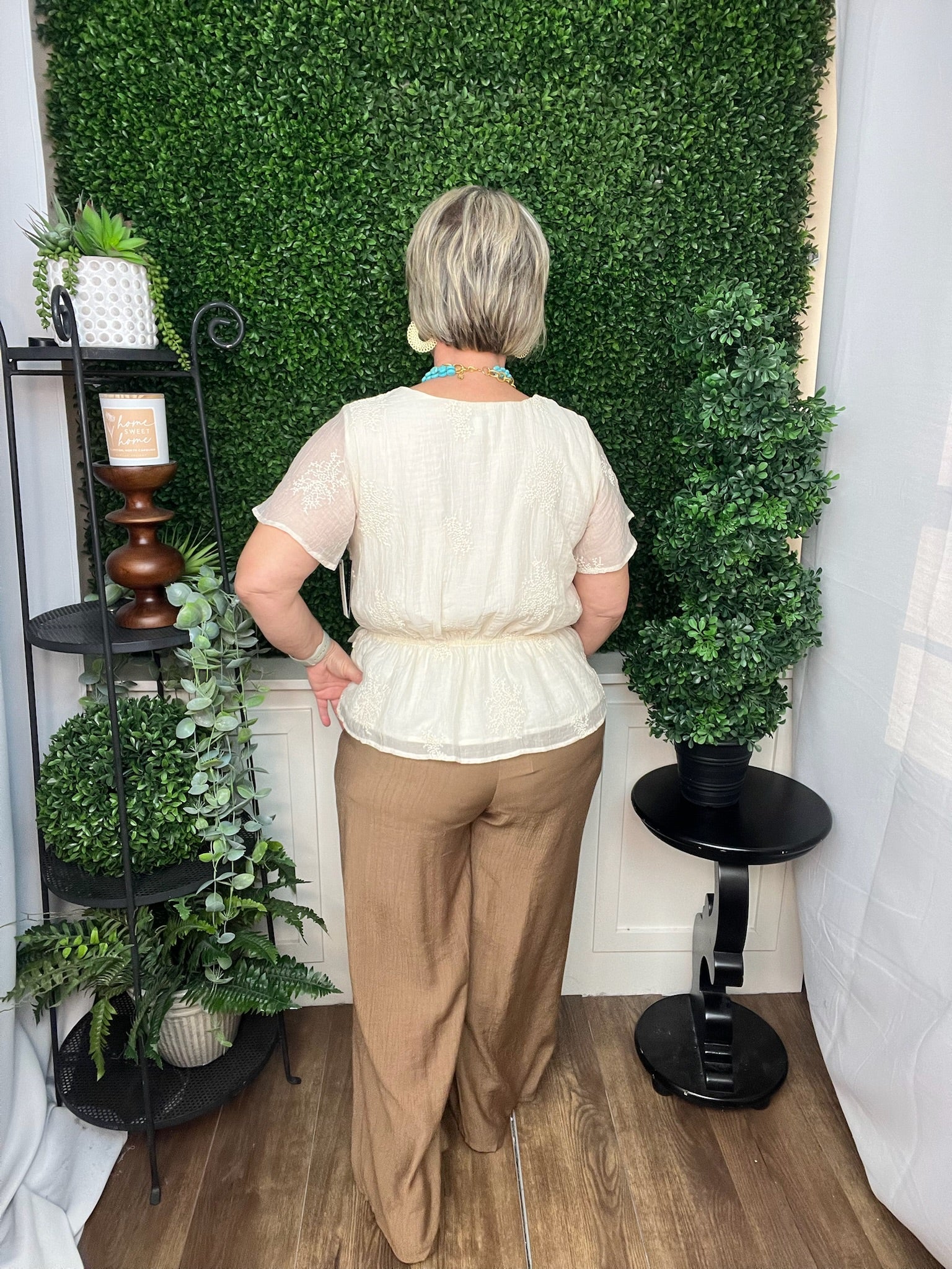 Solid Washed Drawstring Wide Leg Pants