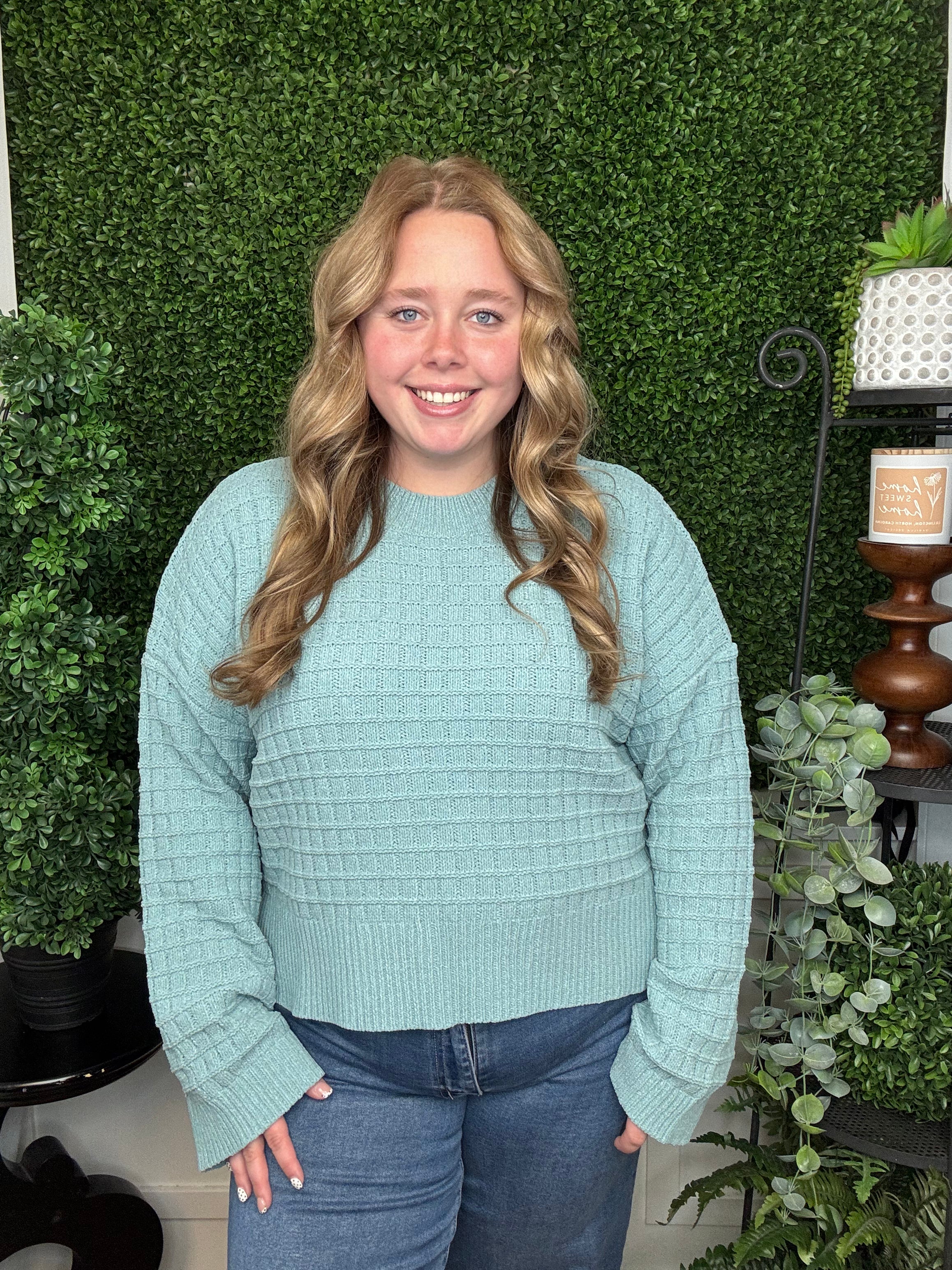 OVERSIZED SOLID CASUAL KNIT SWEATER TOP - SAGE