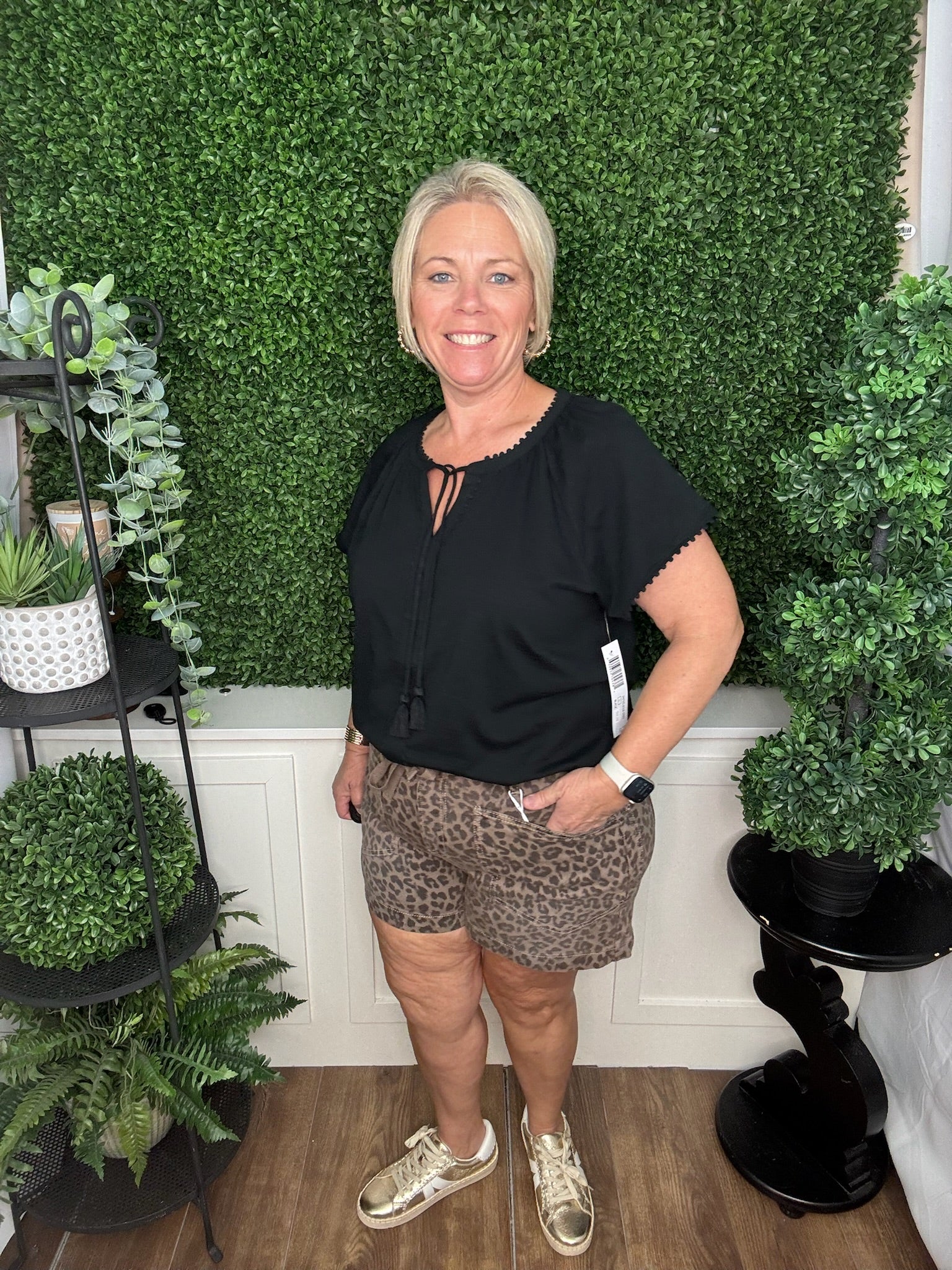 Leopard Print Tie-Waist Denim Shorts