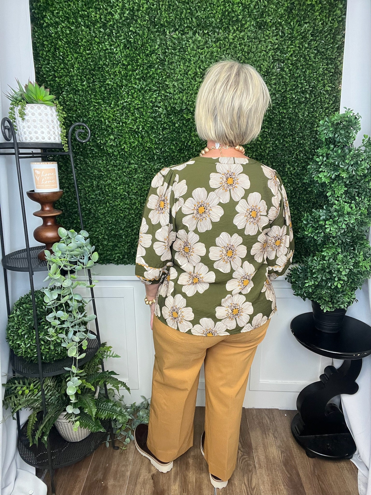 FLORAL PRINT 3/4 SLEEVE BLOUSE W/LACE DETAIL - OLVIE MULTI