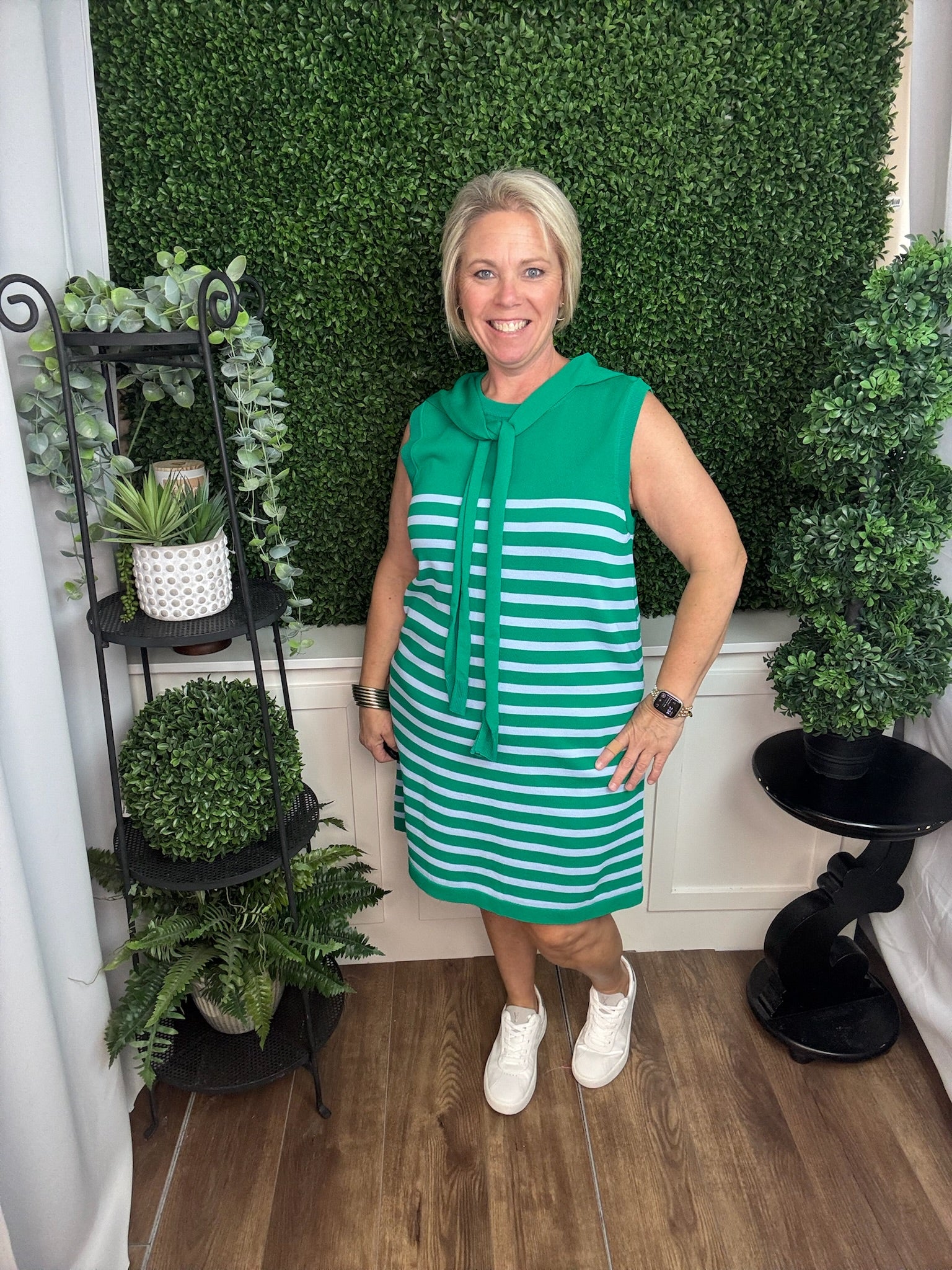 GREEN SLEEVELESS DRESS W/ FAKE SWEATER
