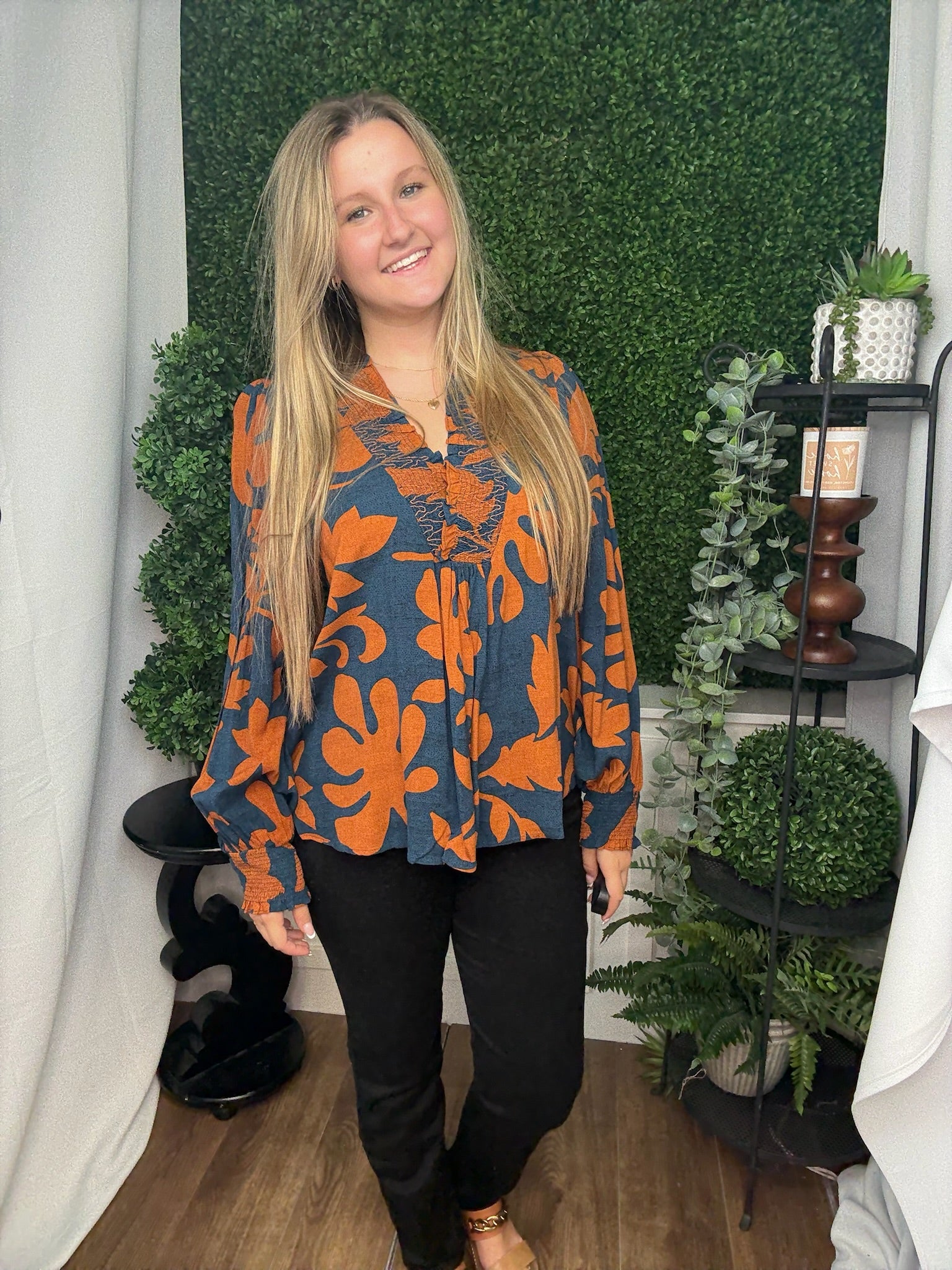 PRINTED RAYON CHALLIS TOP - WOODNIGHT