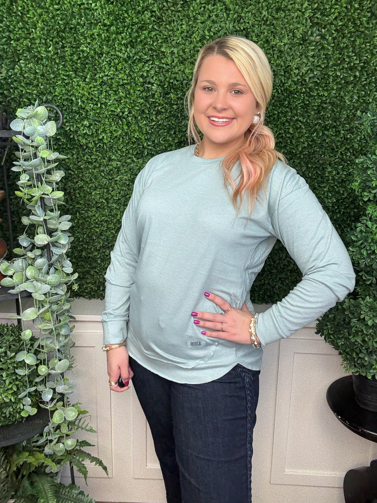 VINTAGE WASH LONG SLEEVE PONCHO TOP - MIST