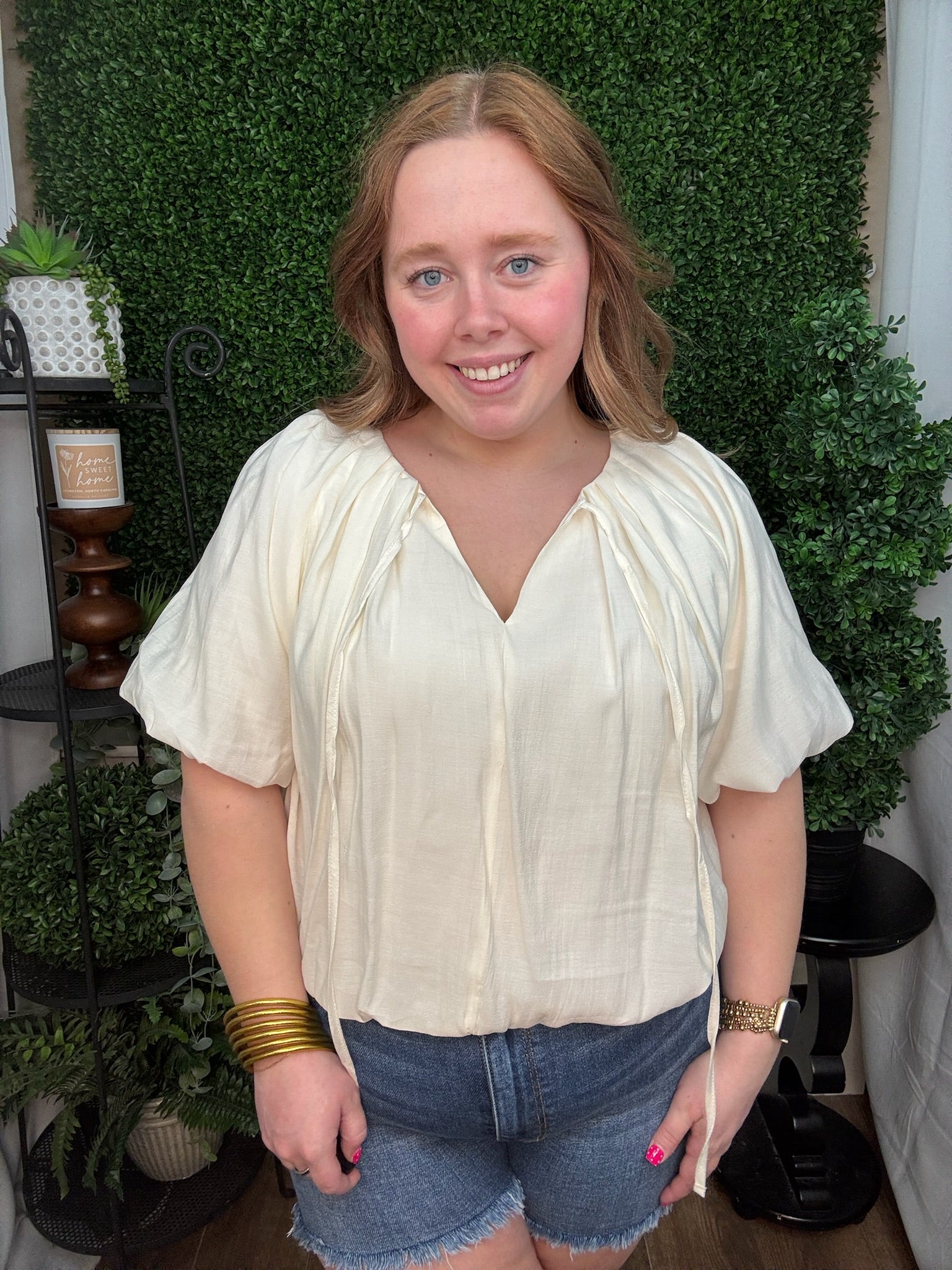 Ivory Gathered Peasant Blouse
