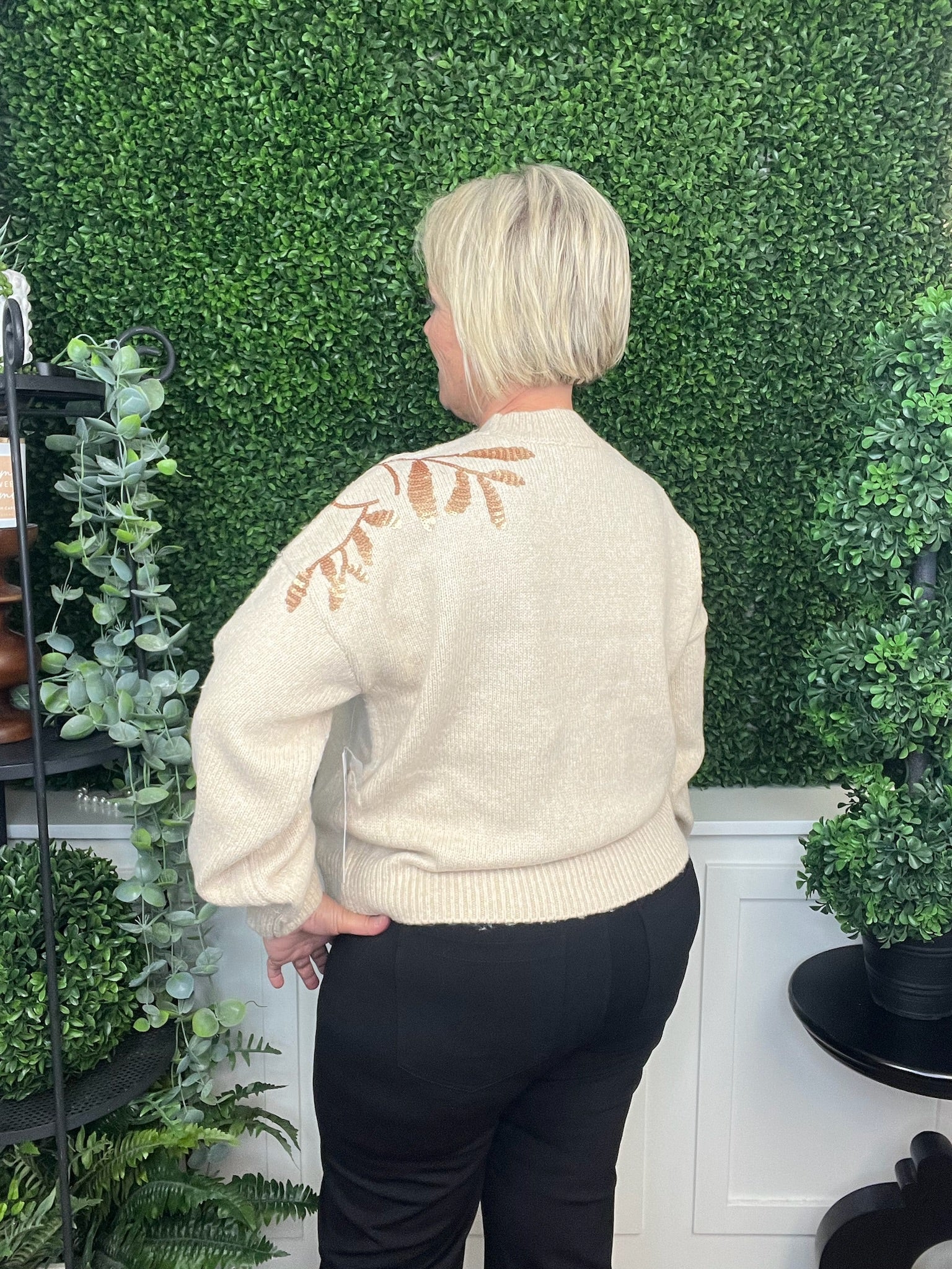 LS MOCK NECK SWEATER W/SEQUINS - H LATTE