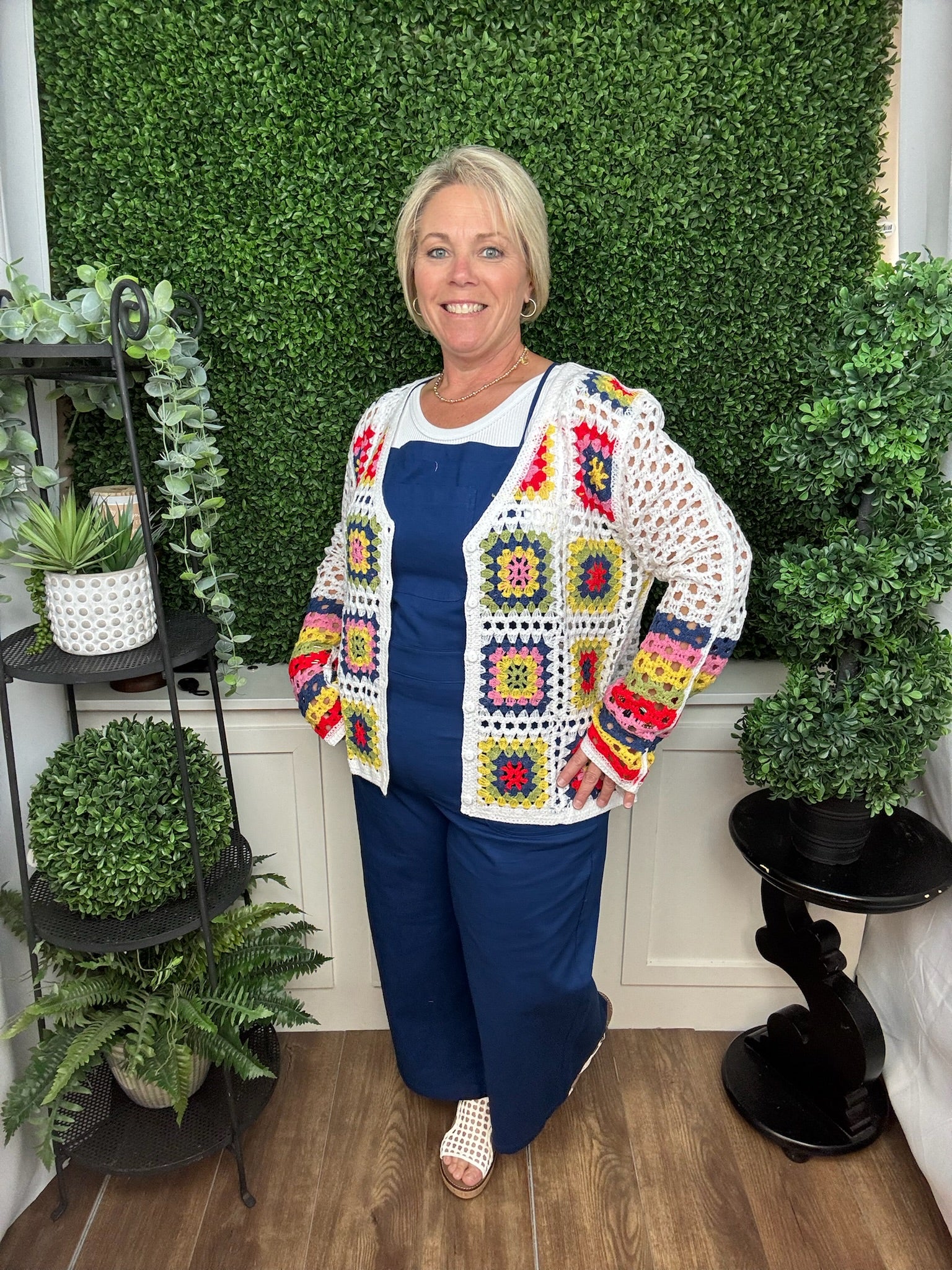 PATCHWORK BUTTON FRONT CROCHET CARDIGAN