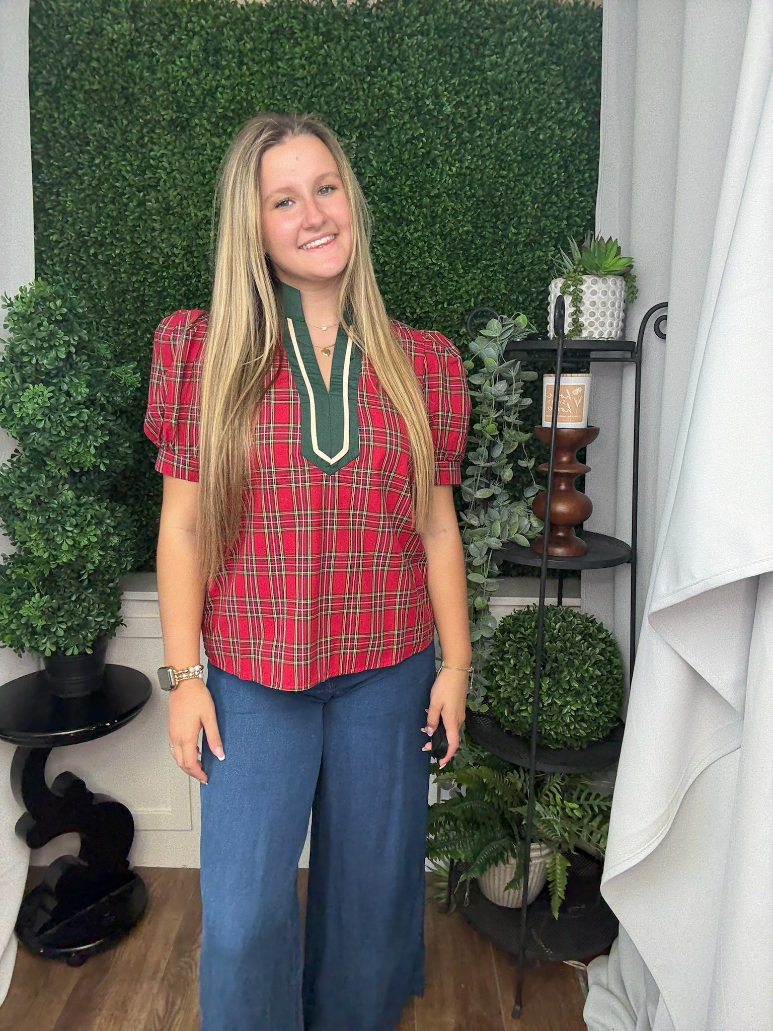 PLAID SHORT SLEEVE BLOUSE