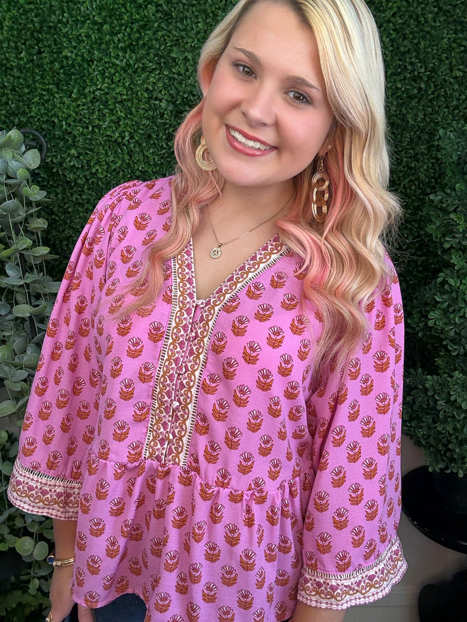 TOP MONROE FLORAL FOULARD PINK