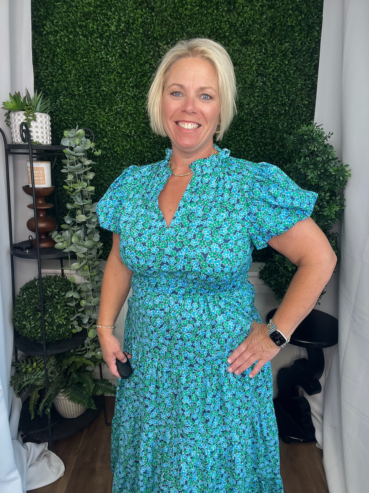 FLORAL PRINT VNECK TIERED MIDI DRESS - NAVY COMBO