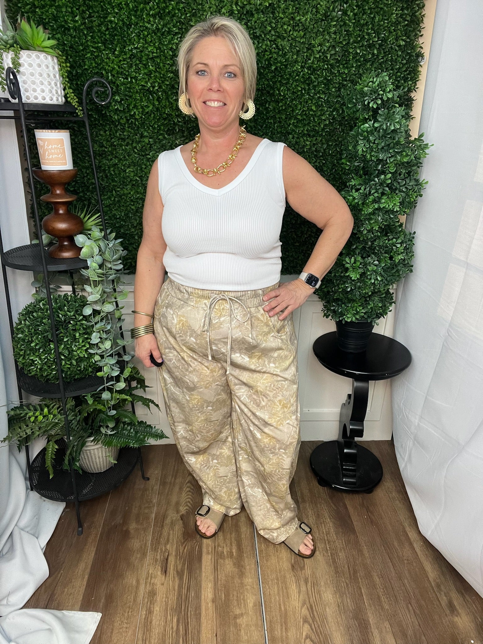 Taupe Camo Print Drawstring Jogger Pants