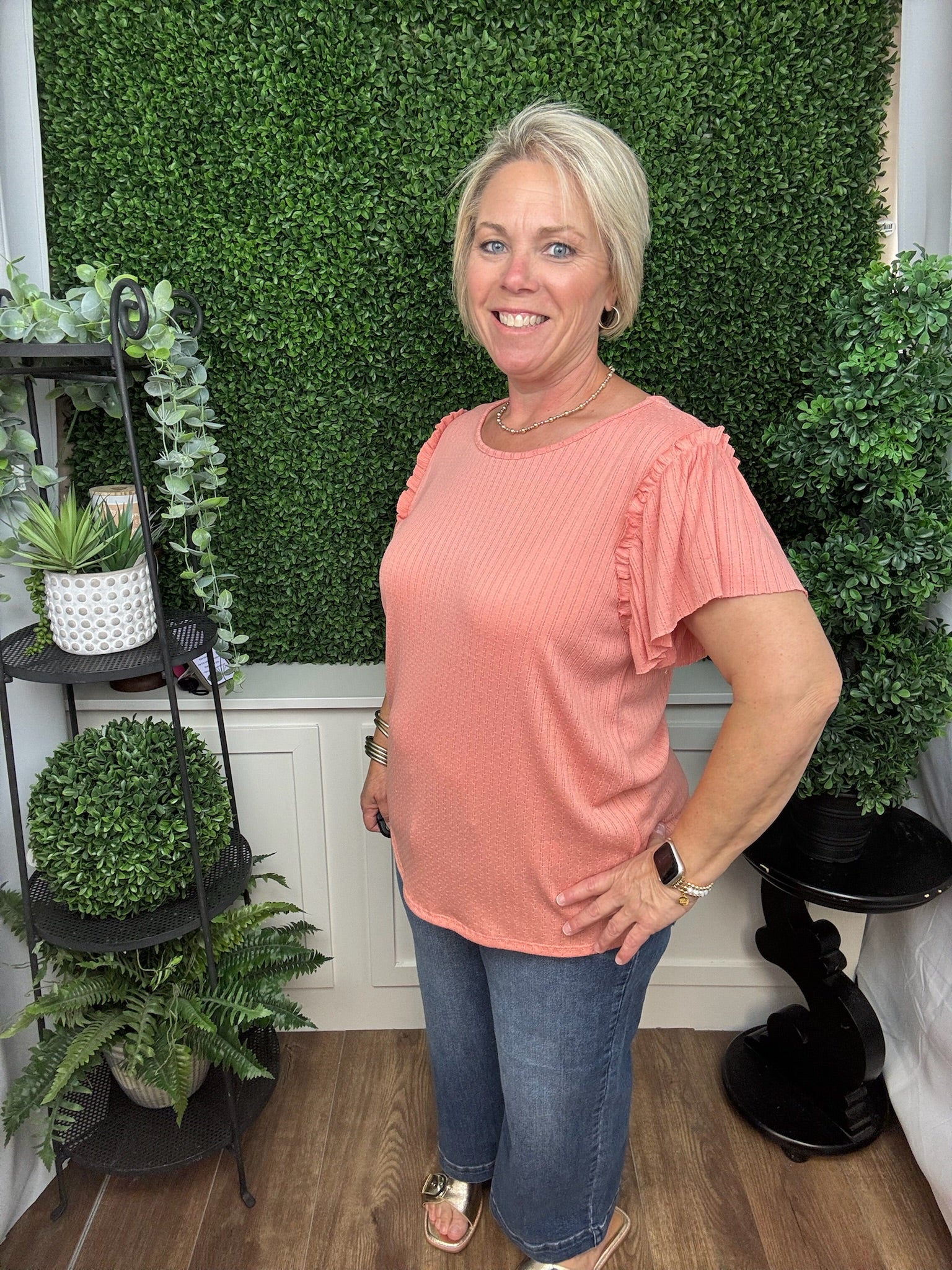 Flutter Sleeve Textured Top