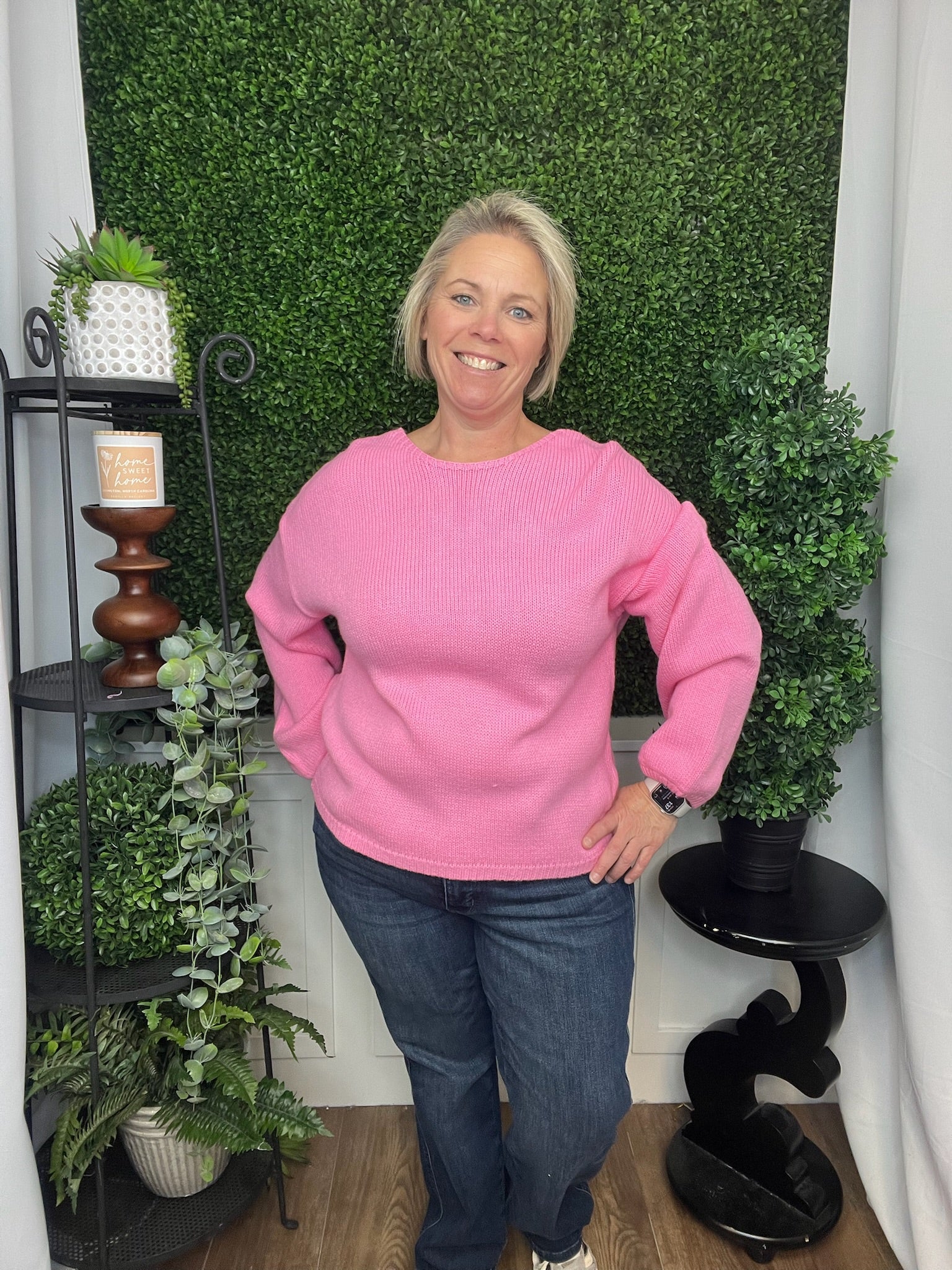 LOVE BACKLESS BUBBLE SLEEVE BACK BOW SWEATER - PINK