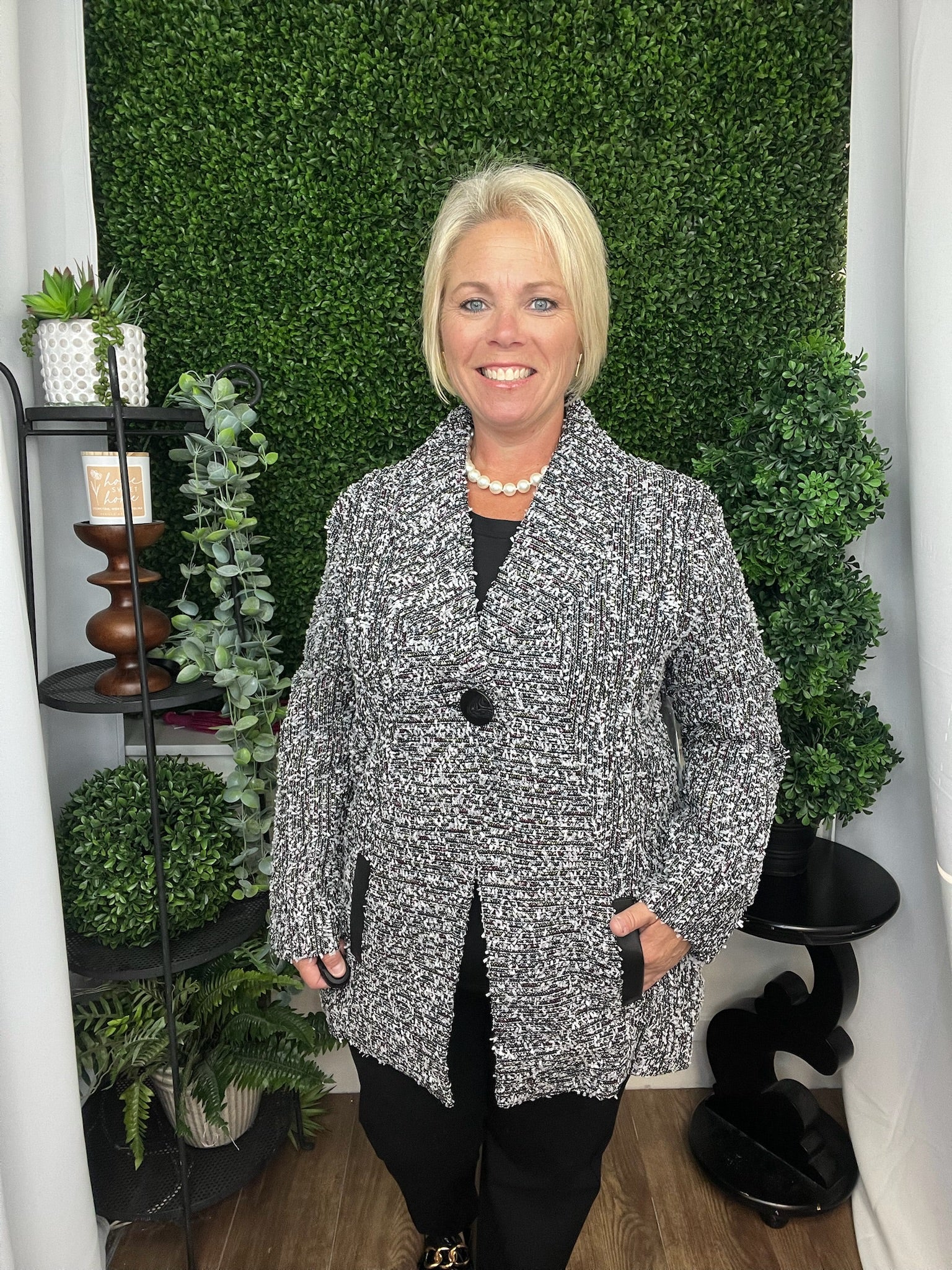 TWEED JACKET W/OVERSIZED COLLAR BLACK