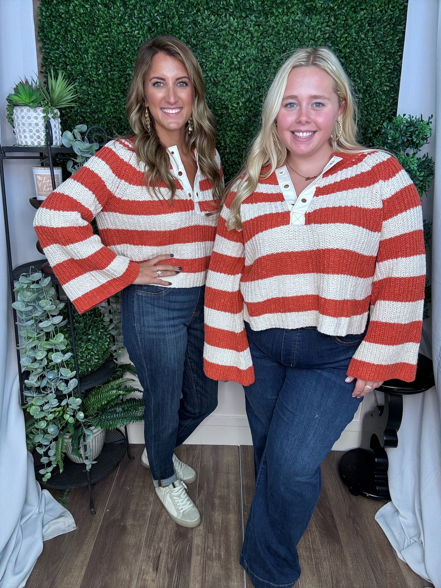 STRIPED BELL SLEEVE SWEATER TOP - BURNT ORANGE