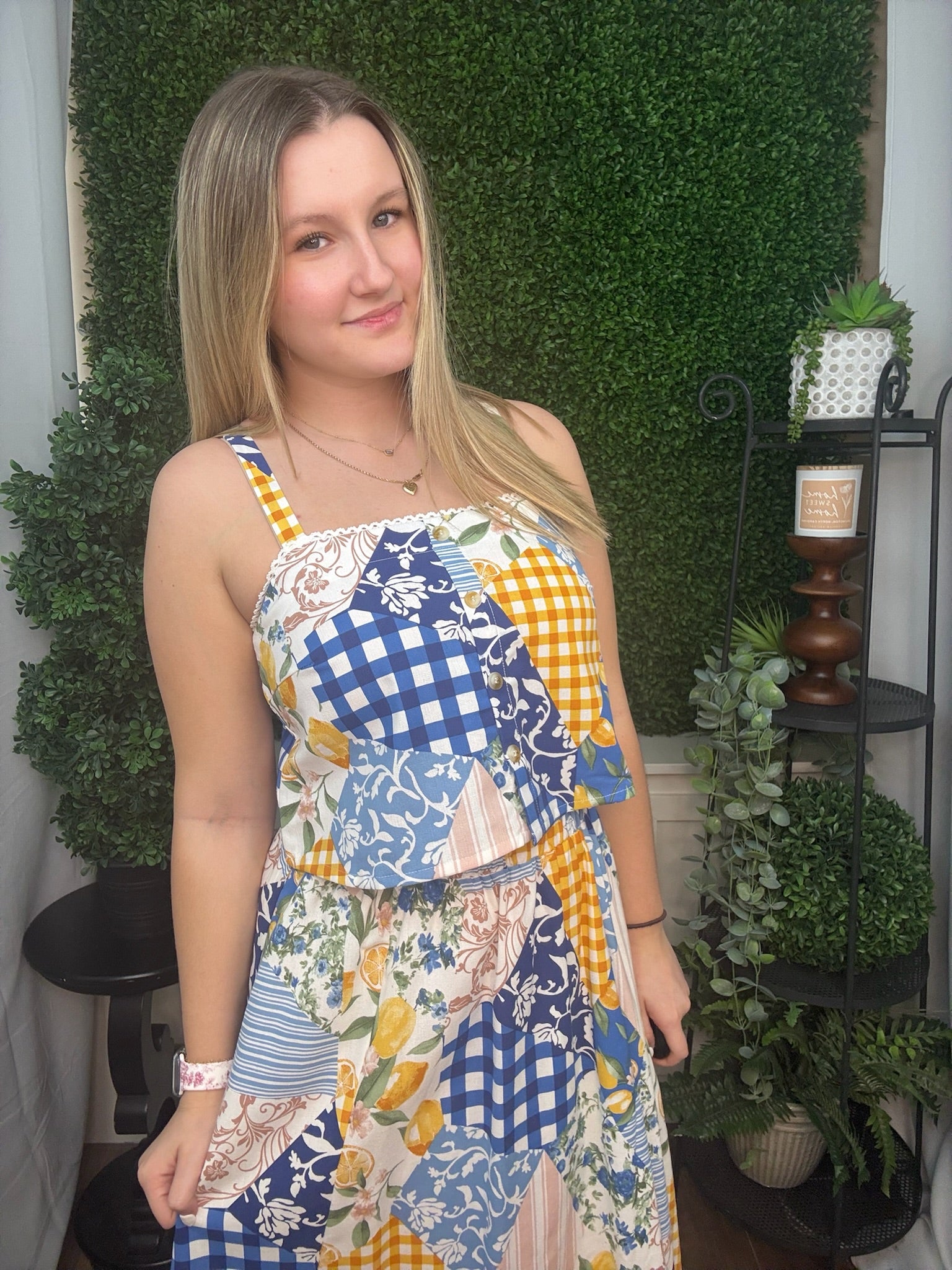 Sunlit Patchwork Button-Front Top