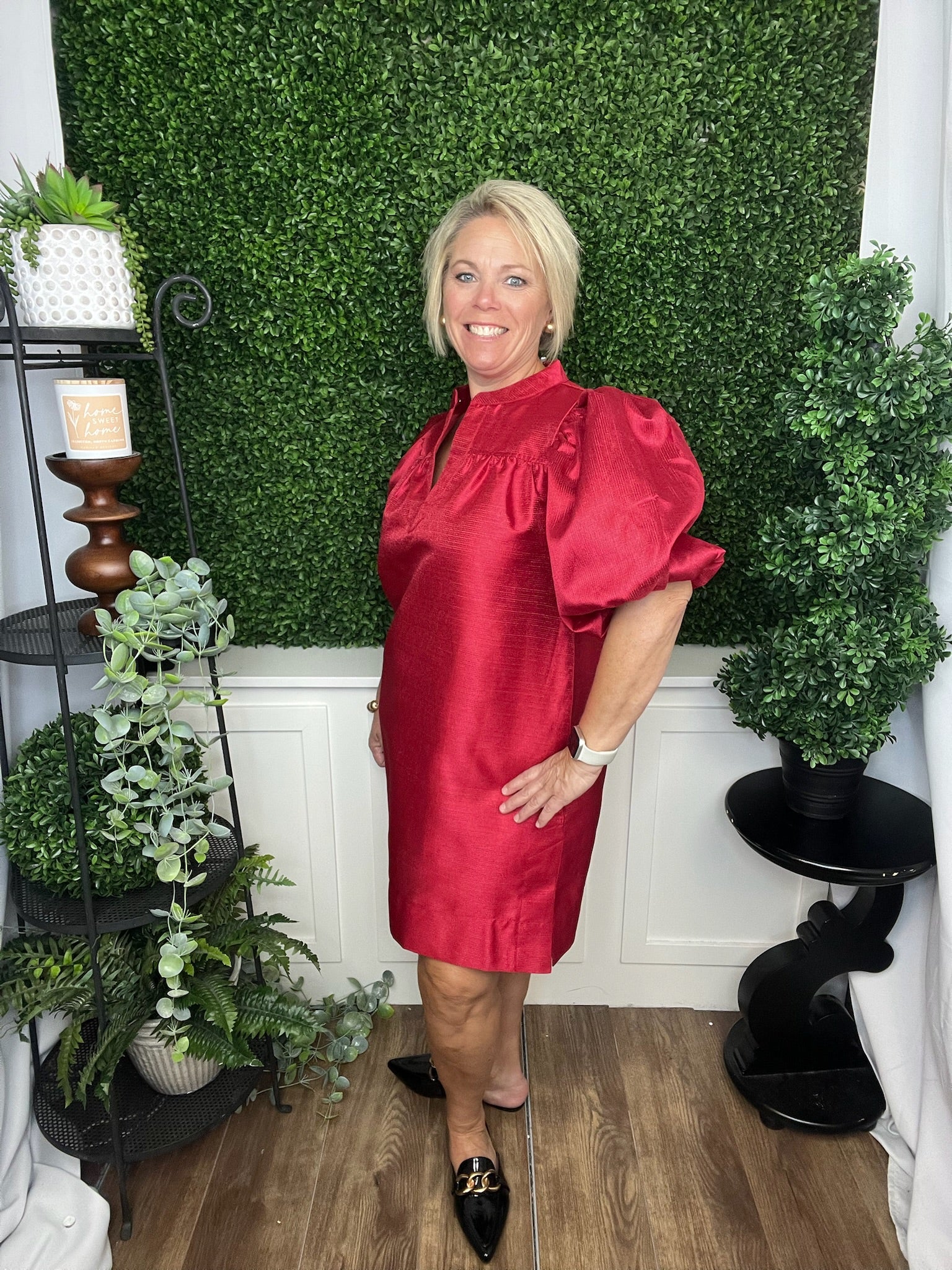 ROUND NECK PUFF SLV MINI DRESS