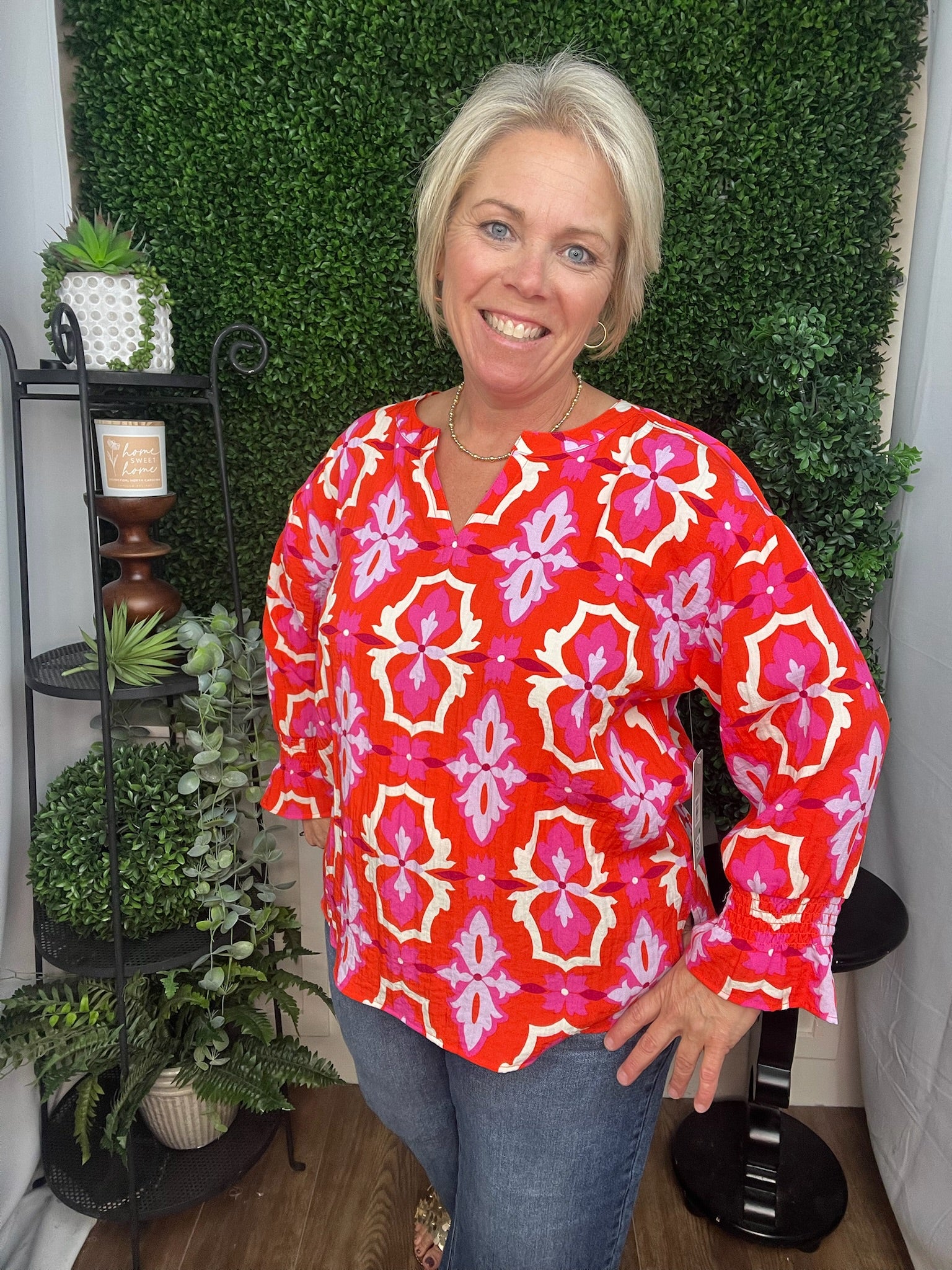 WOVEN POPOVER TUNIC VNECK - PNKLEM