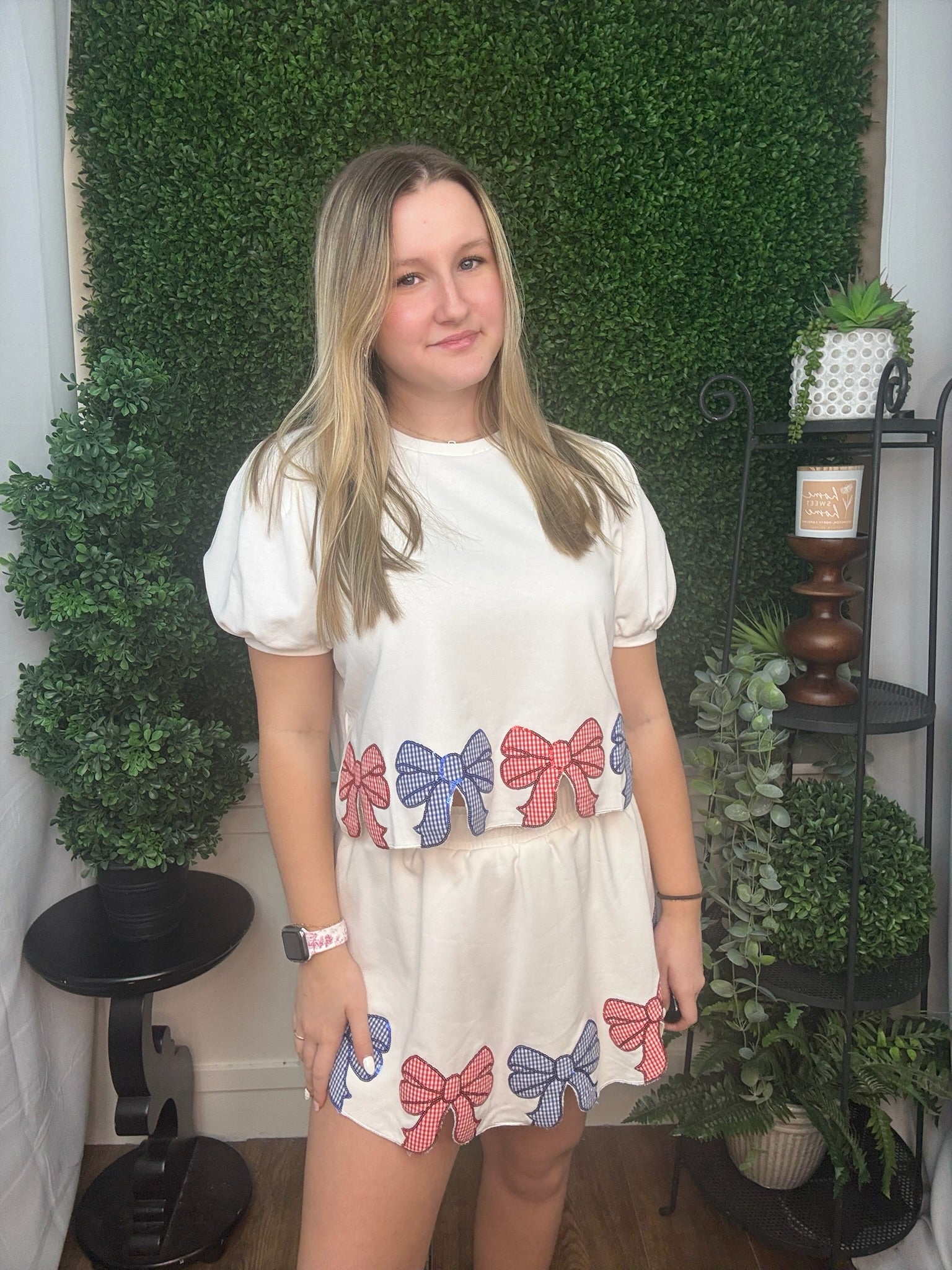 Ribbon Bow Hem Puff Sleeve Top