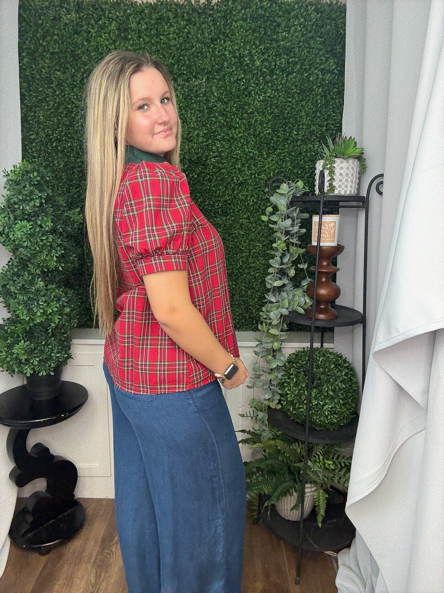 PLAID SHORT SLEEVE BLOUSE