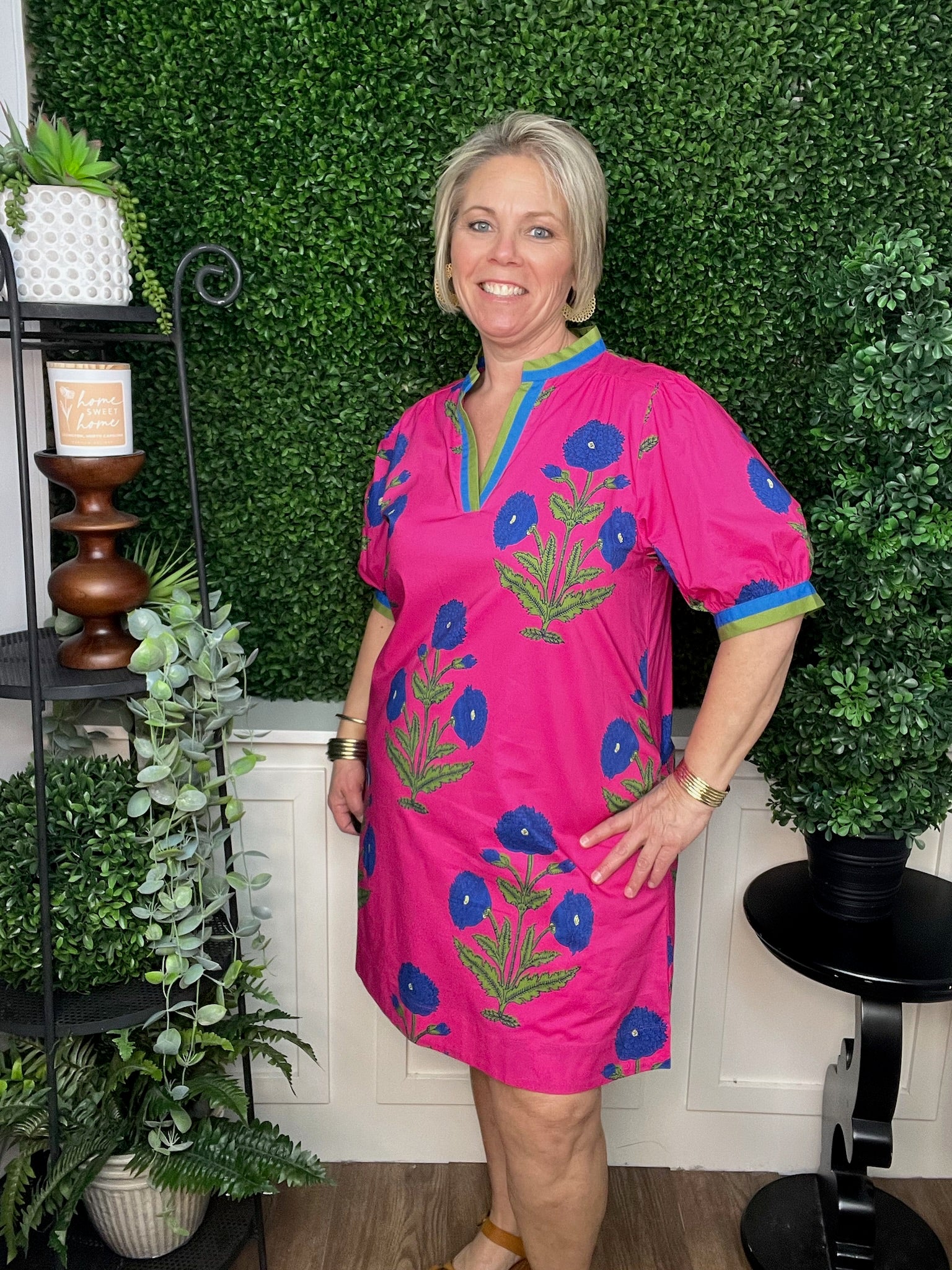 FLORAL PRINT SHIFT DRESS - HOT PINK