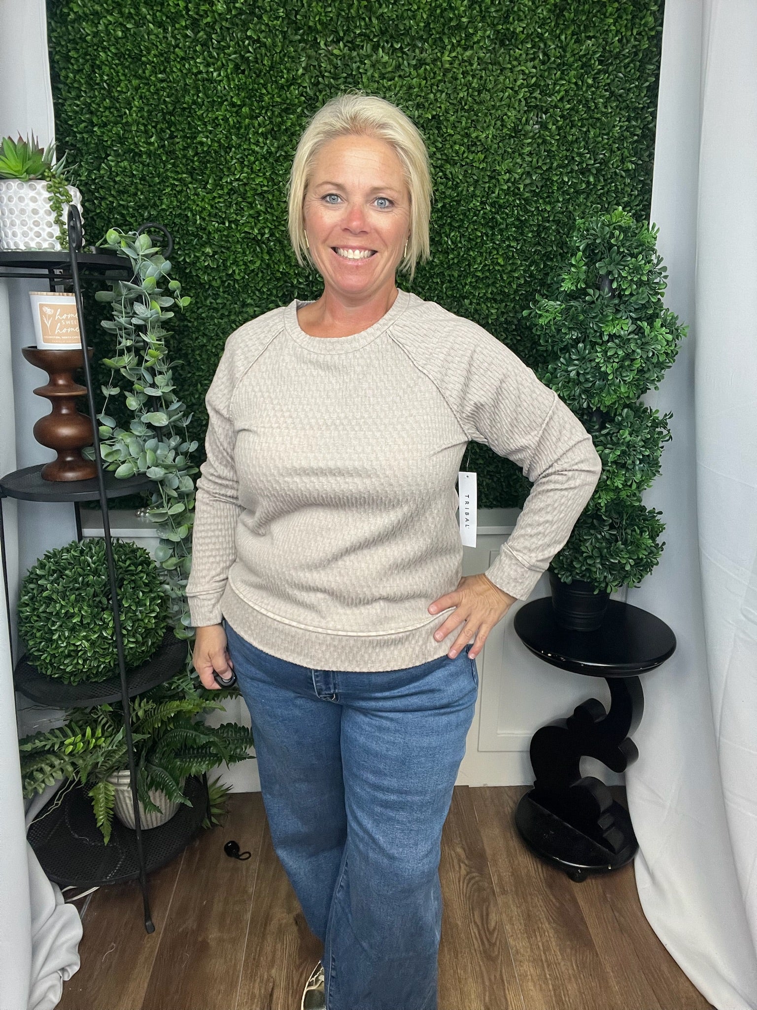 LS CREW NECK RAGLAN TOP - SANDSTONE