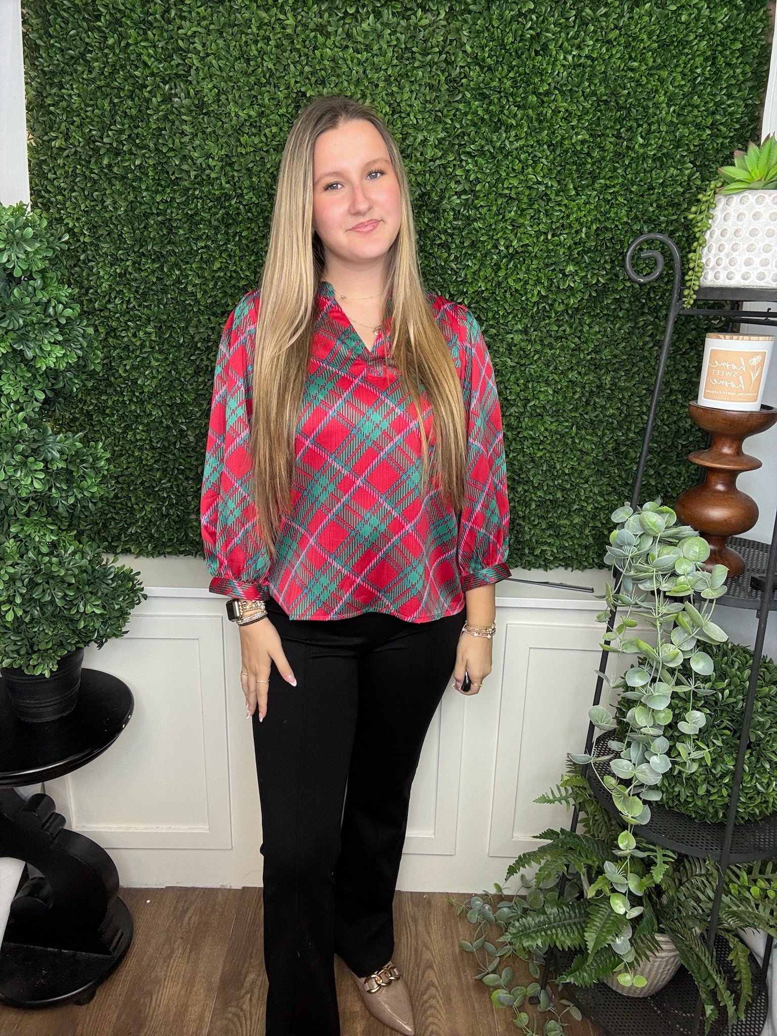 TAMRYN TOP PLAID ABOUT YOU - PINK