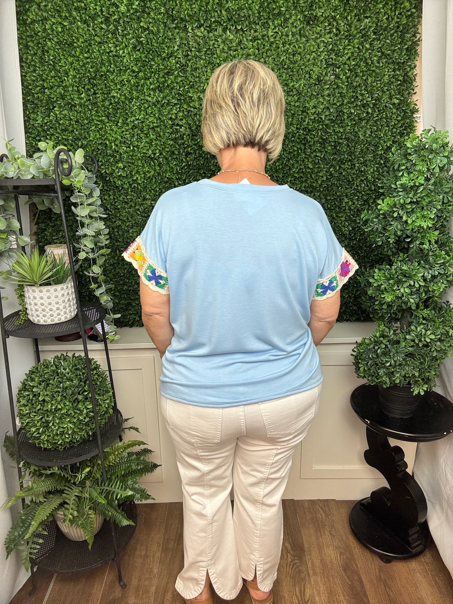 Sky Breeze Crochet Sleeve Tee