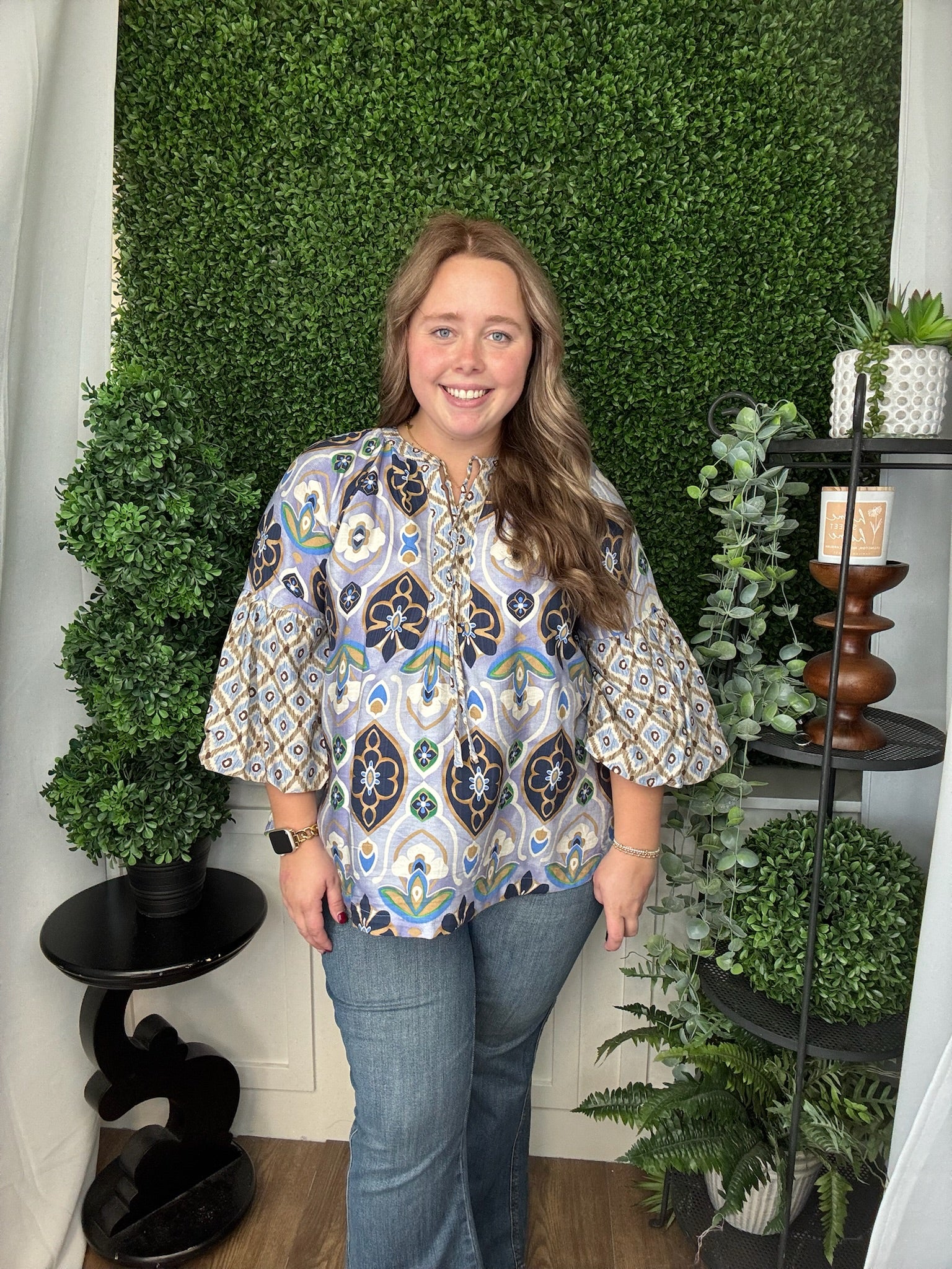 MIXED ABSTRACT PRINT LONG SLEEVE TOP