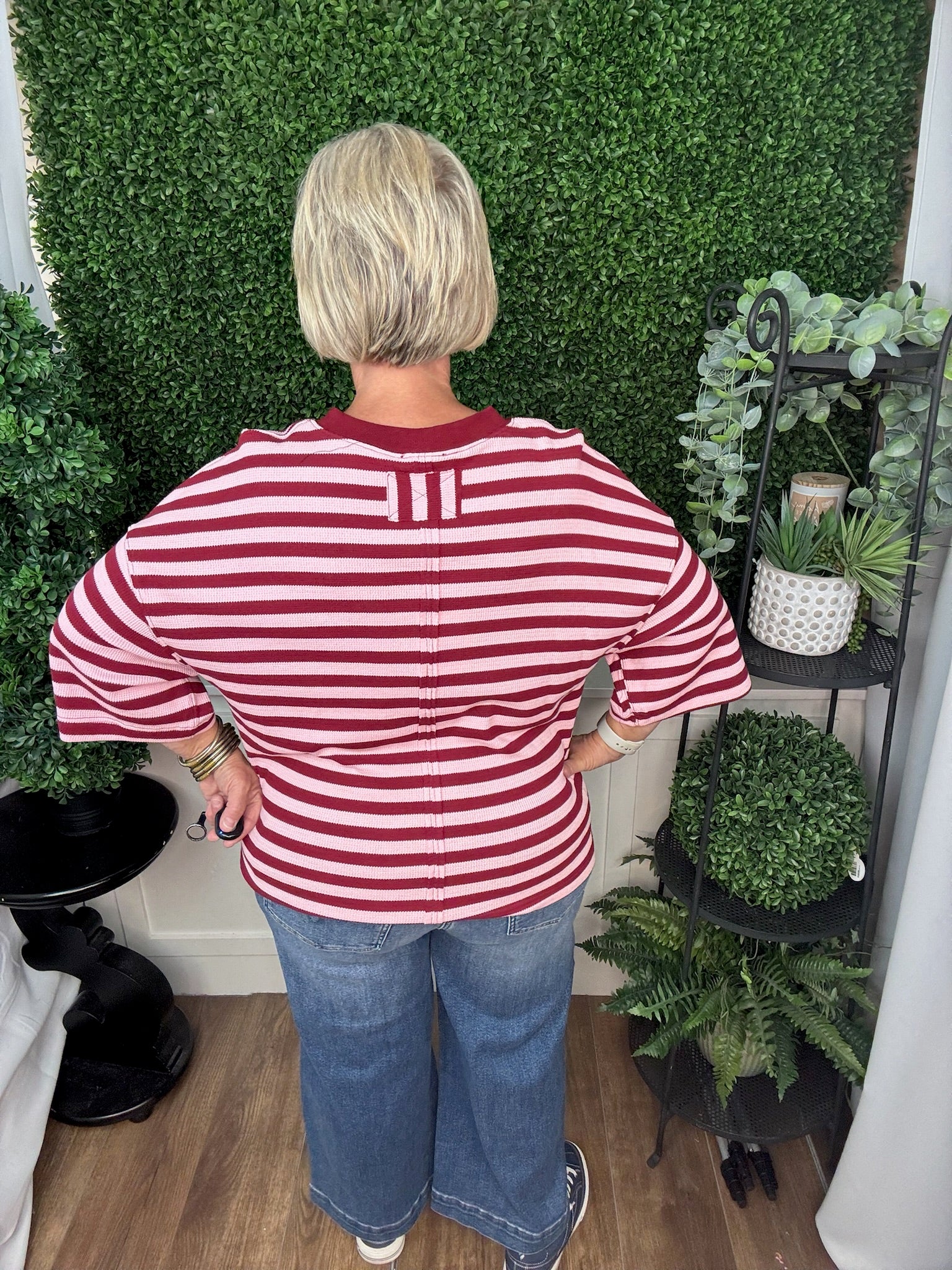 OVERSIZED STRIPED KNIT TOP - BLUE BROWN/BURGUNDY