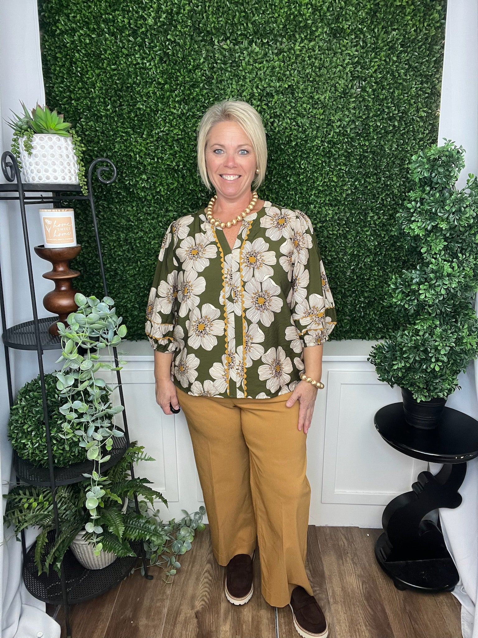 FLORAL PRINT 3/4 SLEEVE BLOUSE W/LACE DETAIL - OLVIE MULTI